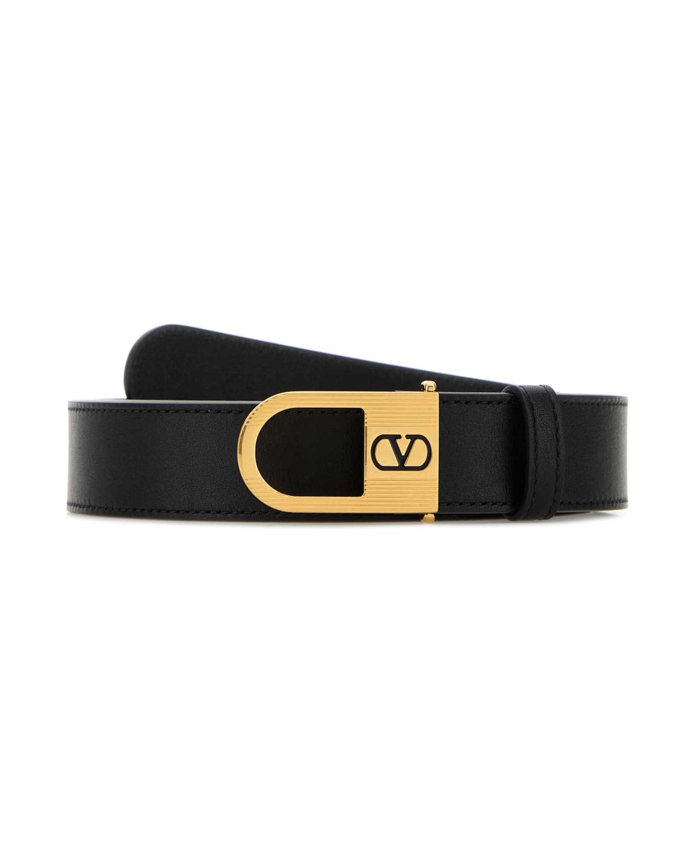 Valentino Garavani Black Leather Vlogo Signature Belt - NERO
