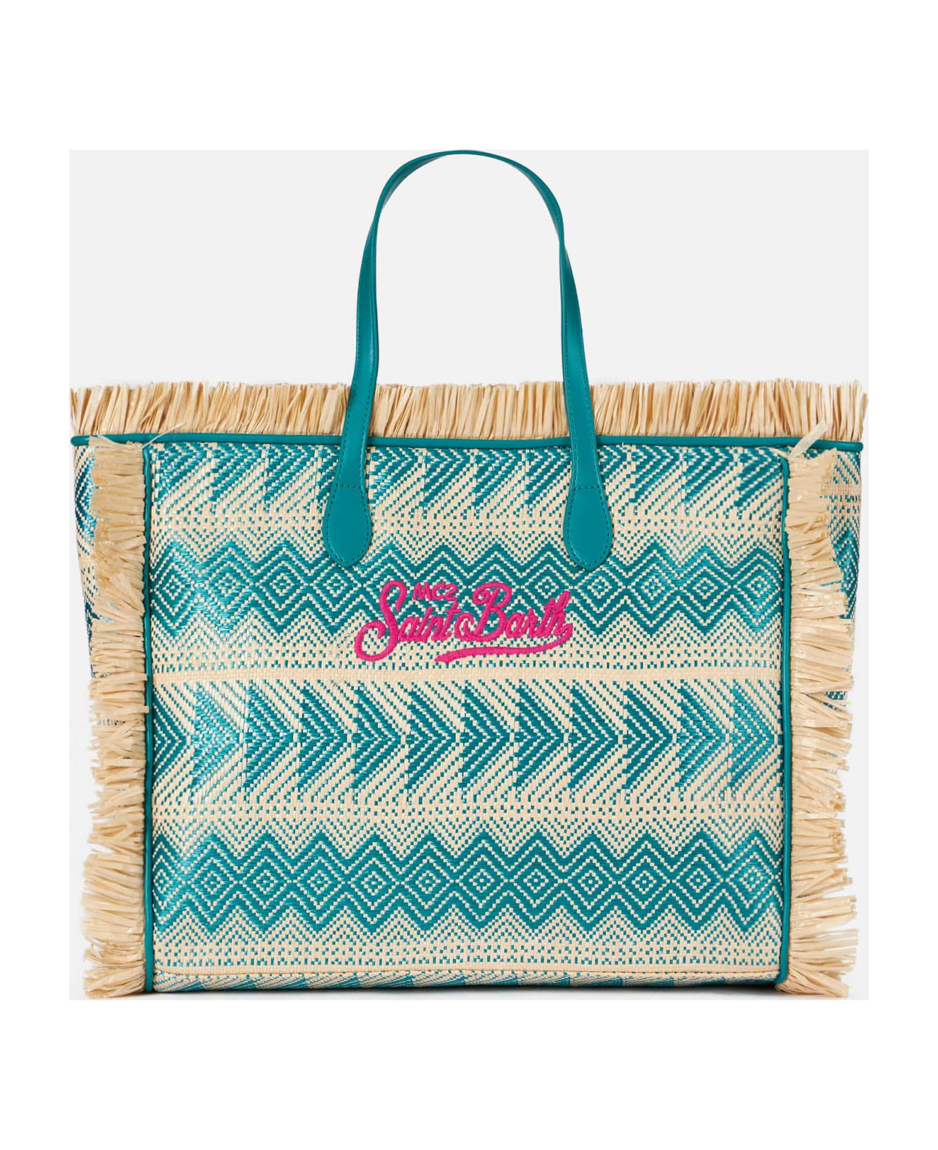 MC2 Saint Barth Vanity Straw Bag With Embroidery And Geometric Pattern - SKY トートバッグ