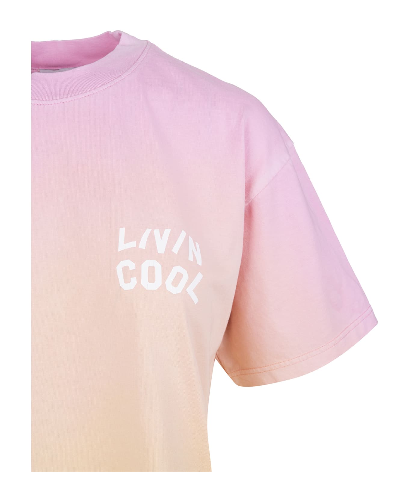 LIVINCOOL Woman Pink And Orange Gradient T-shirt With Logo - Rosa