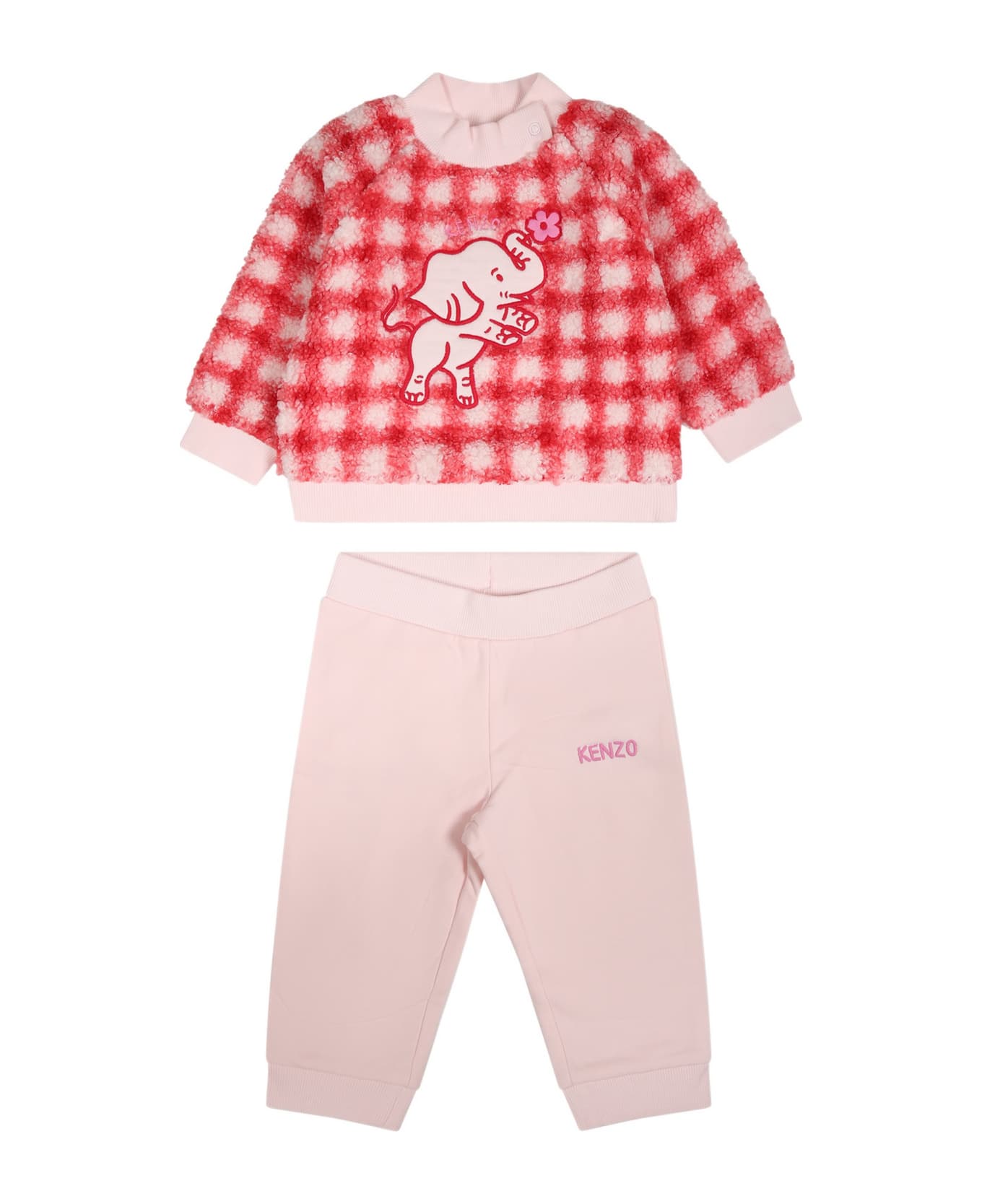 Kenzo Kids Red Suit For Baby Girl With Elephant - Multicolor