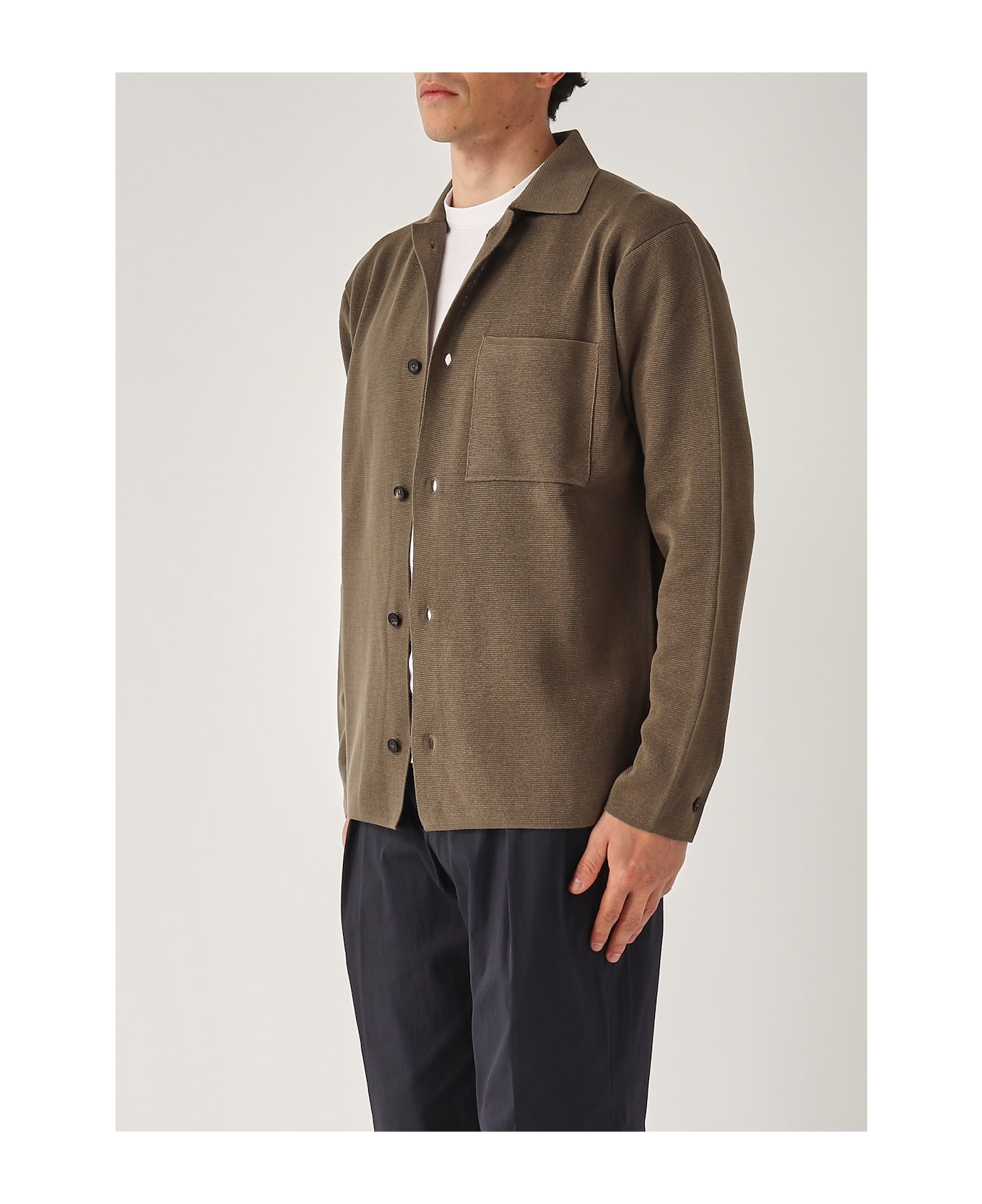 Filippo De Laurentiis Overshirt In Maglia M/l In Crepe Cotton Blazer - OLIVA