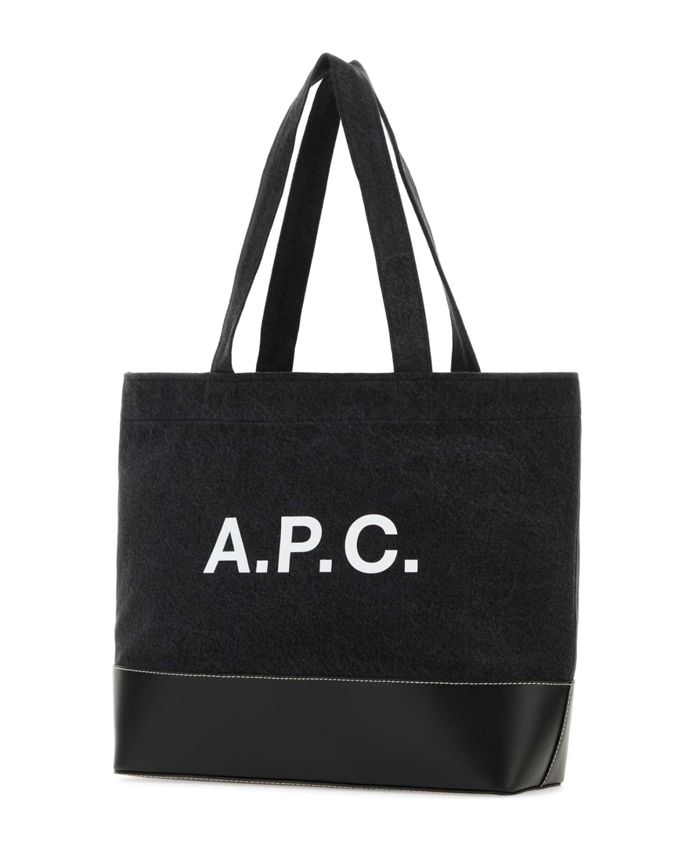 A.P.C. Black Denim And Leather Shopping Bag - Black