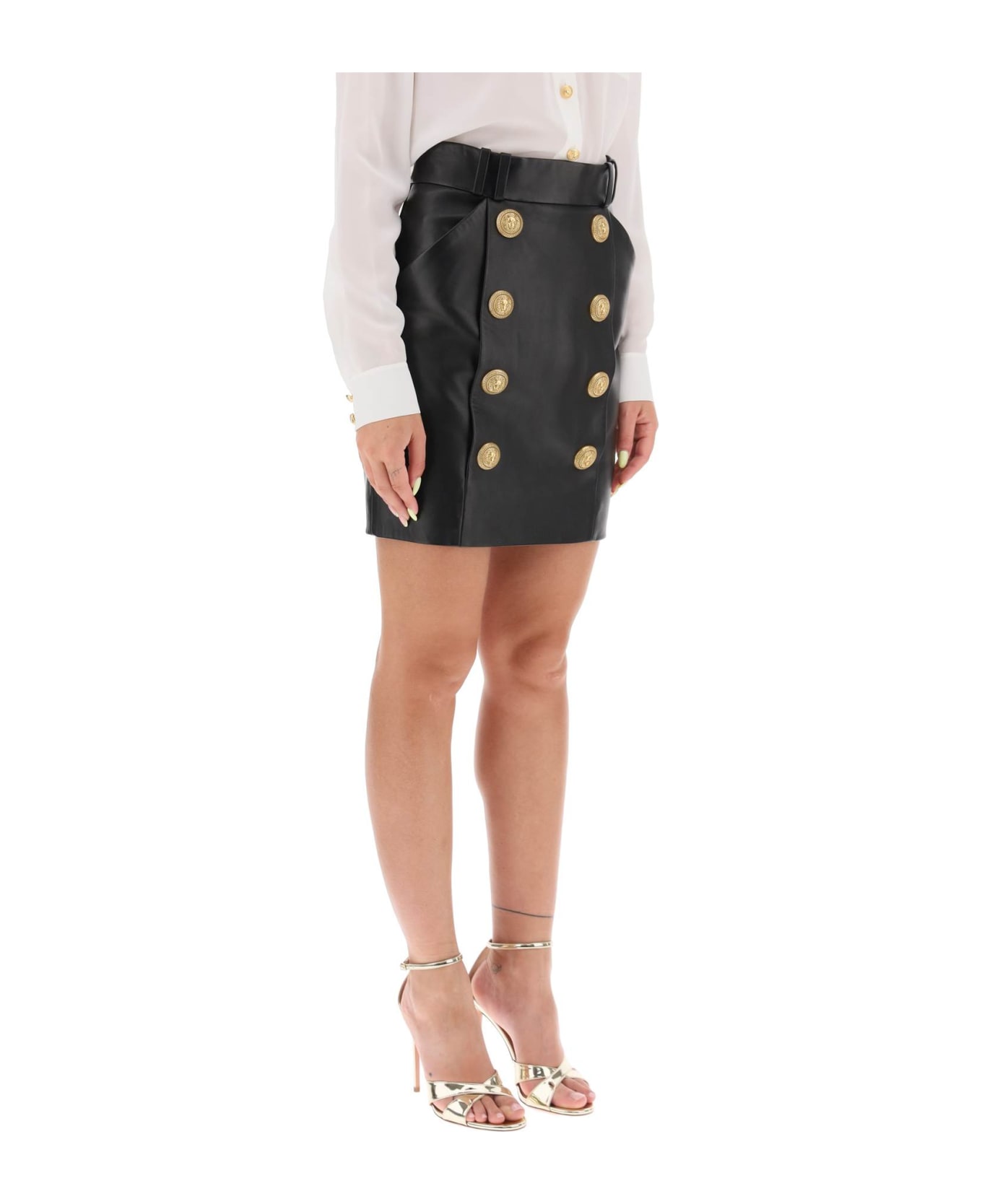 Balmain Leather Mini Skirt - Black スカート