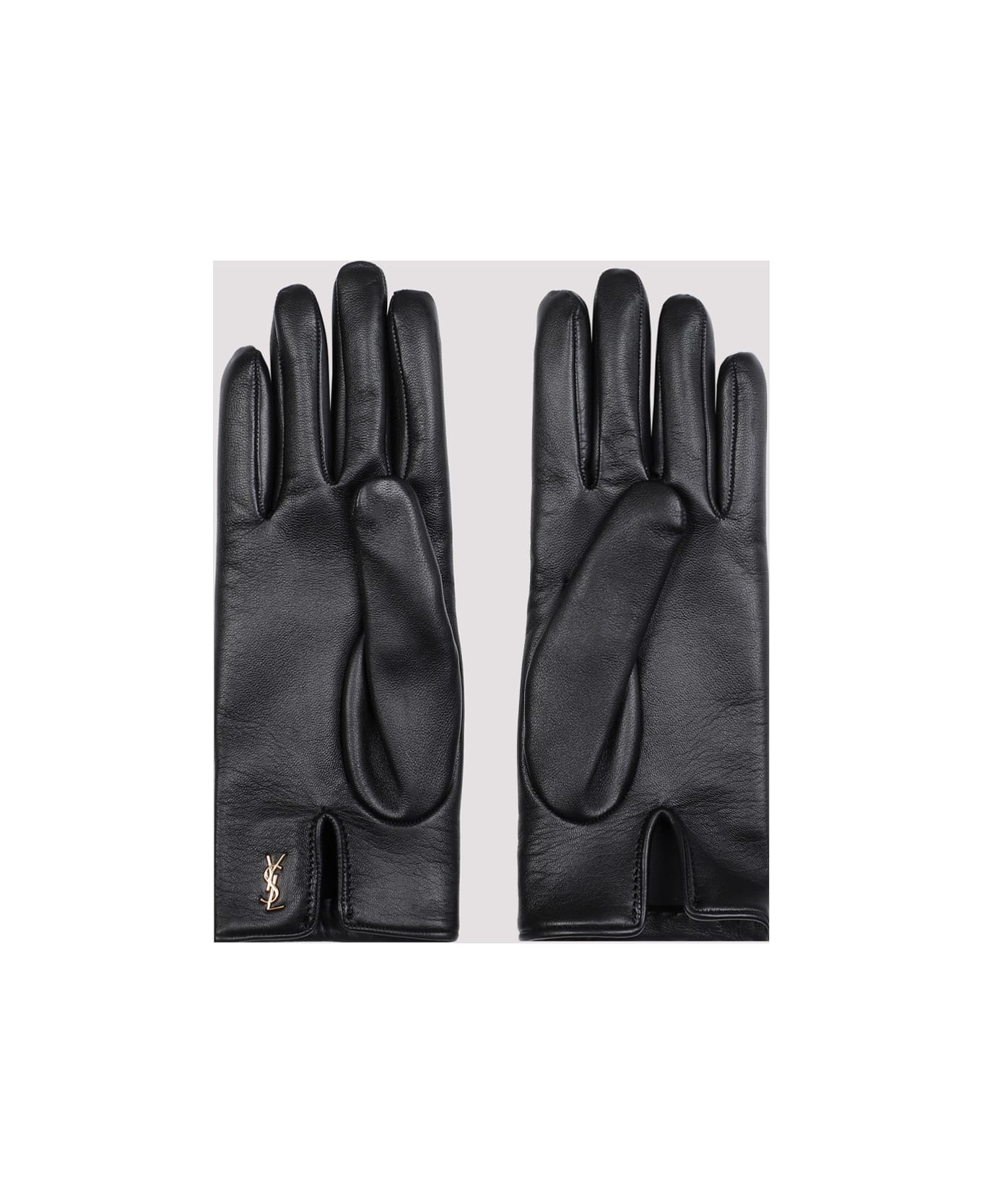 Saint Laurent Cassandre Leather Gloves - Black Gold