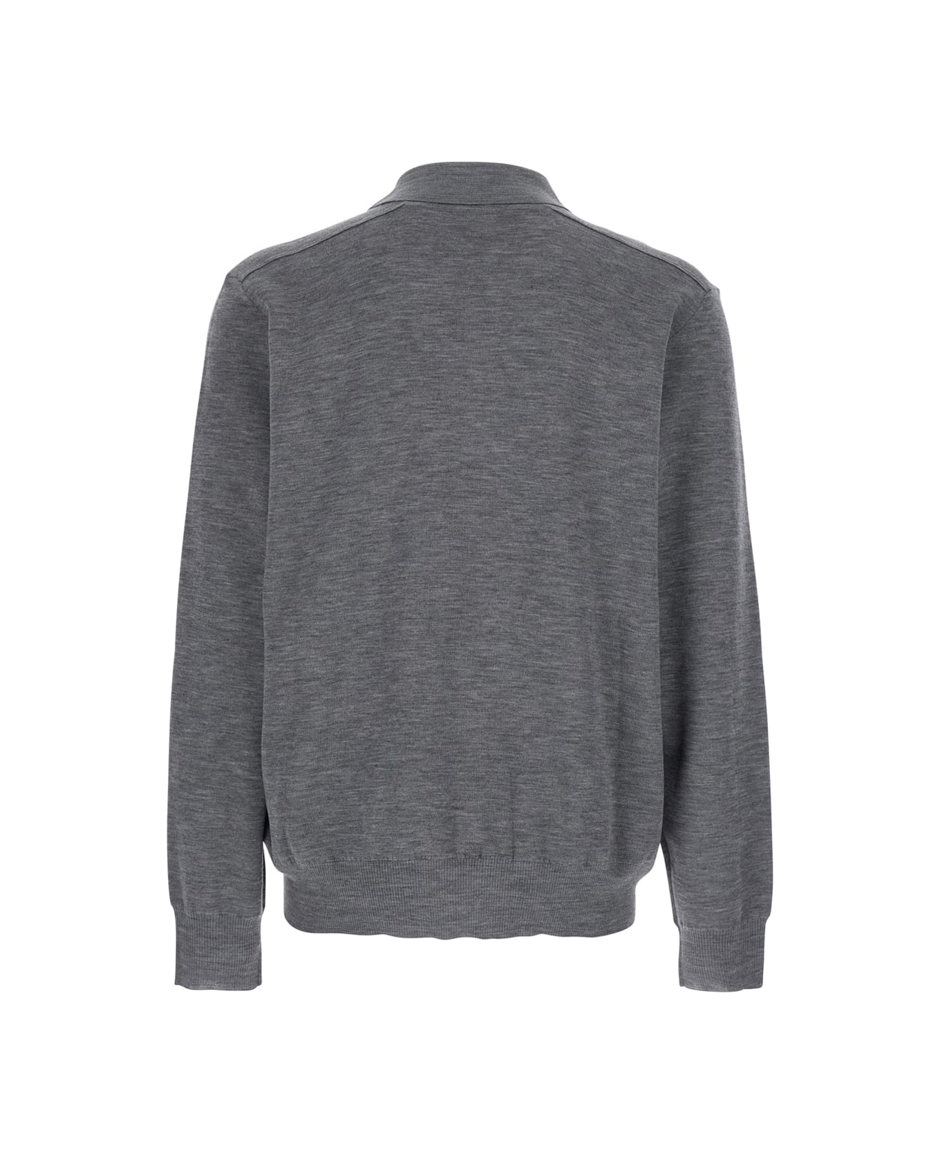 Burberry Grey Polo Shirt With Classic Collar And Check Motif On The Collar In Wool Man - Grey