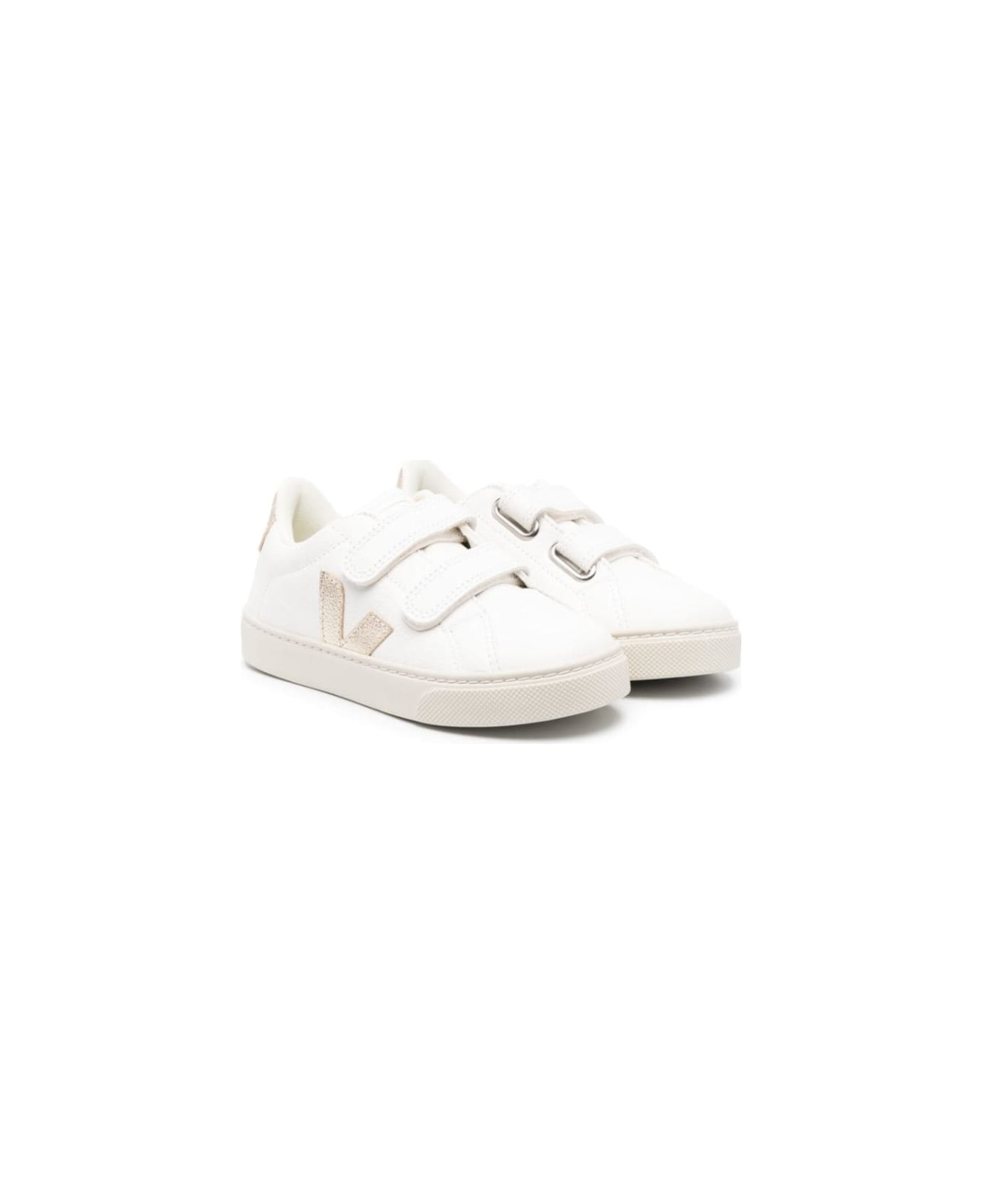 Veja White Sneaker With Platinum Logo And Heel Tab In Leather Girl - White