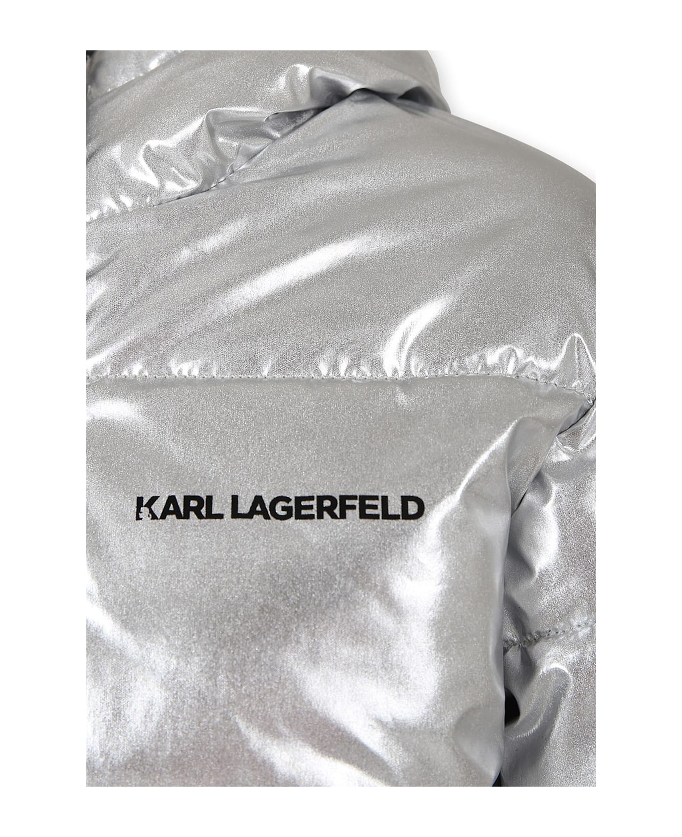 Karl Lagerfeld Kids Silver Down Jacket For Girl With Logo - Silver