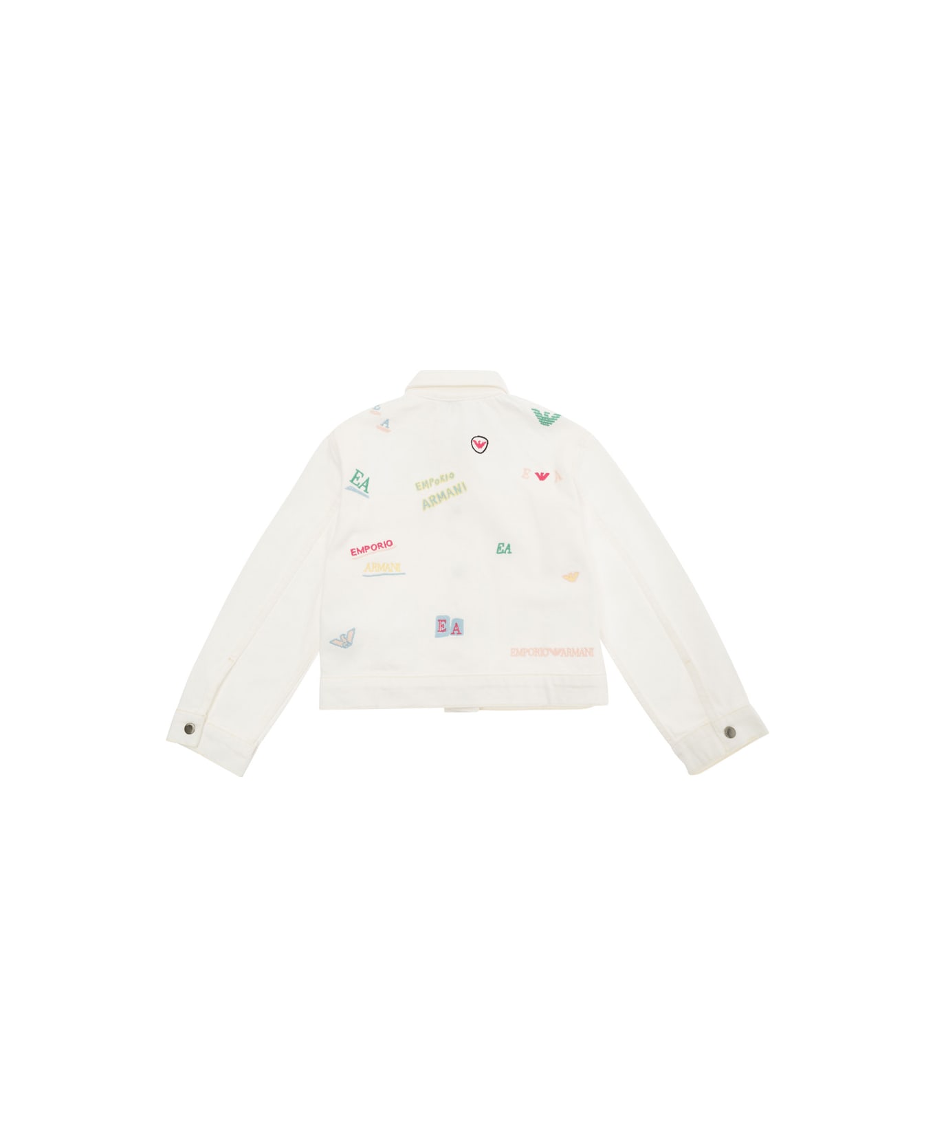 Emporio Armani White Jacket With Multicolor Logo Embroideries In Cotton Denim Girl - White