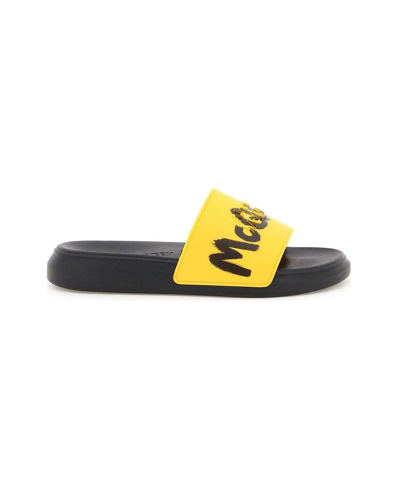 Alexander McQueen Graffiti Logo Open-toe Slides - Yellow その他各種シューズ