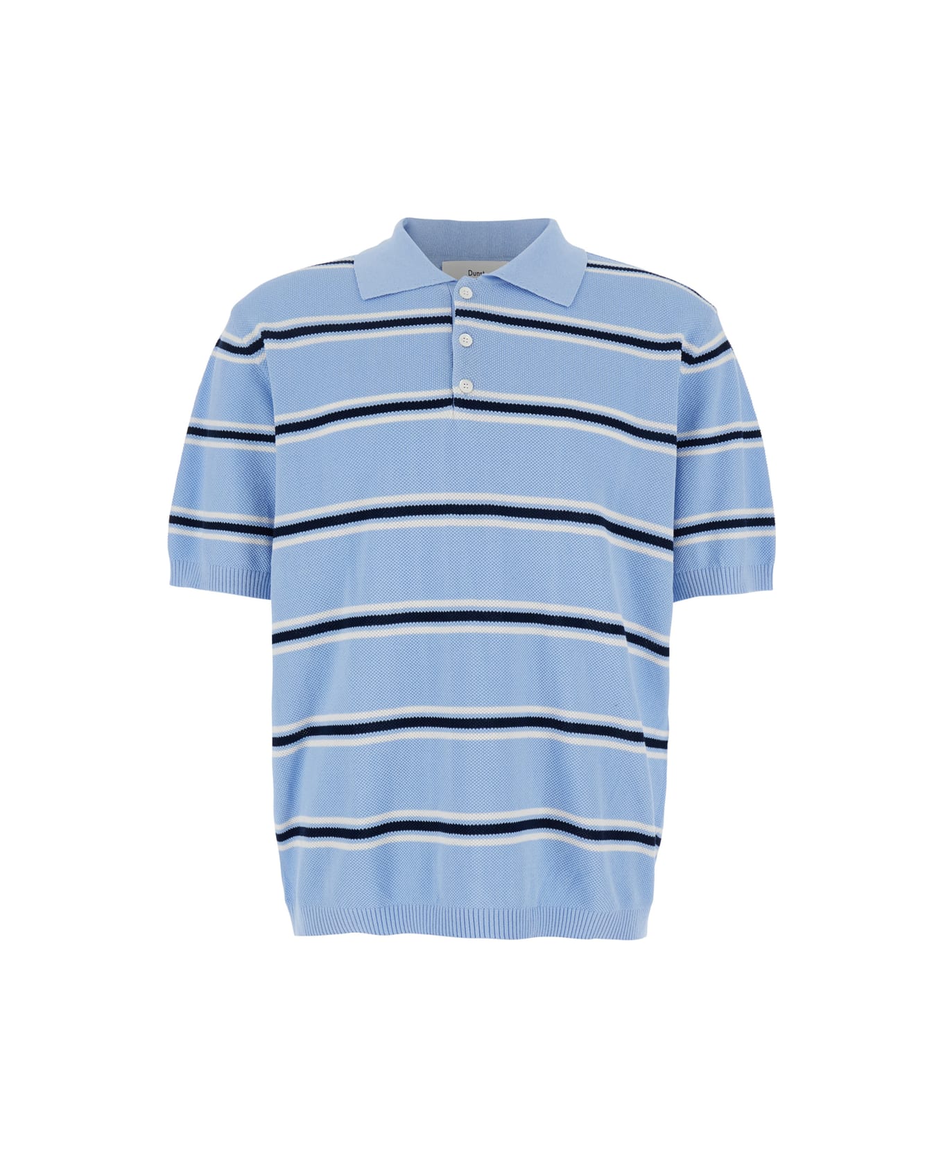 Dunst Light Blue Polo Shirt With All-over Striped Motif And Ribbed Edges In Cotton Piquet Man - Light blue