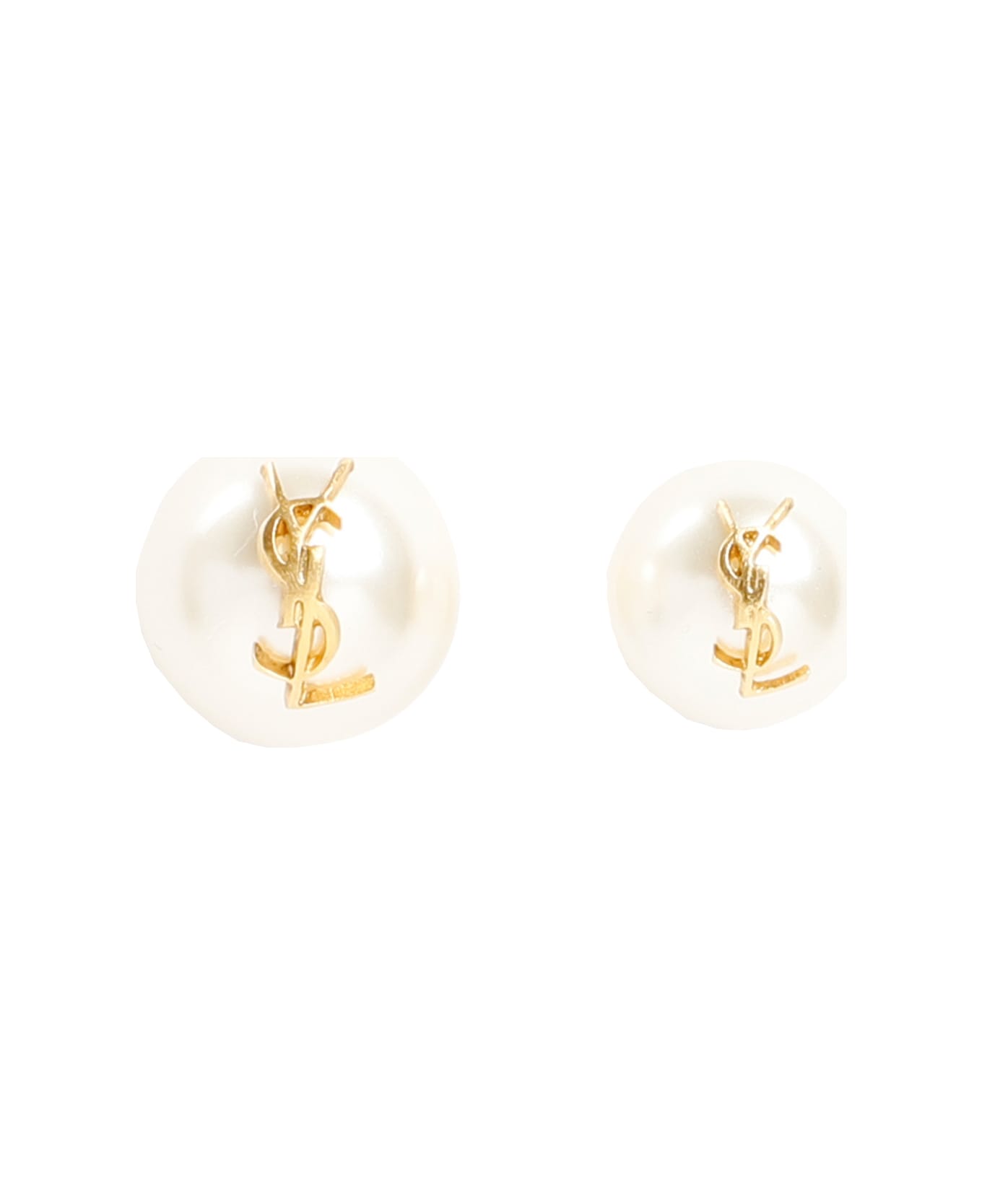 Saint Laurent Pearl Earrings With Monogram - Or Laiton Creme