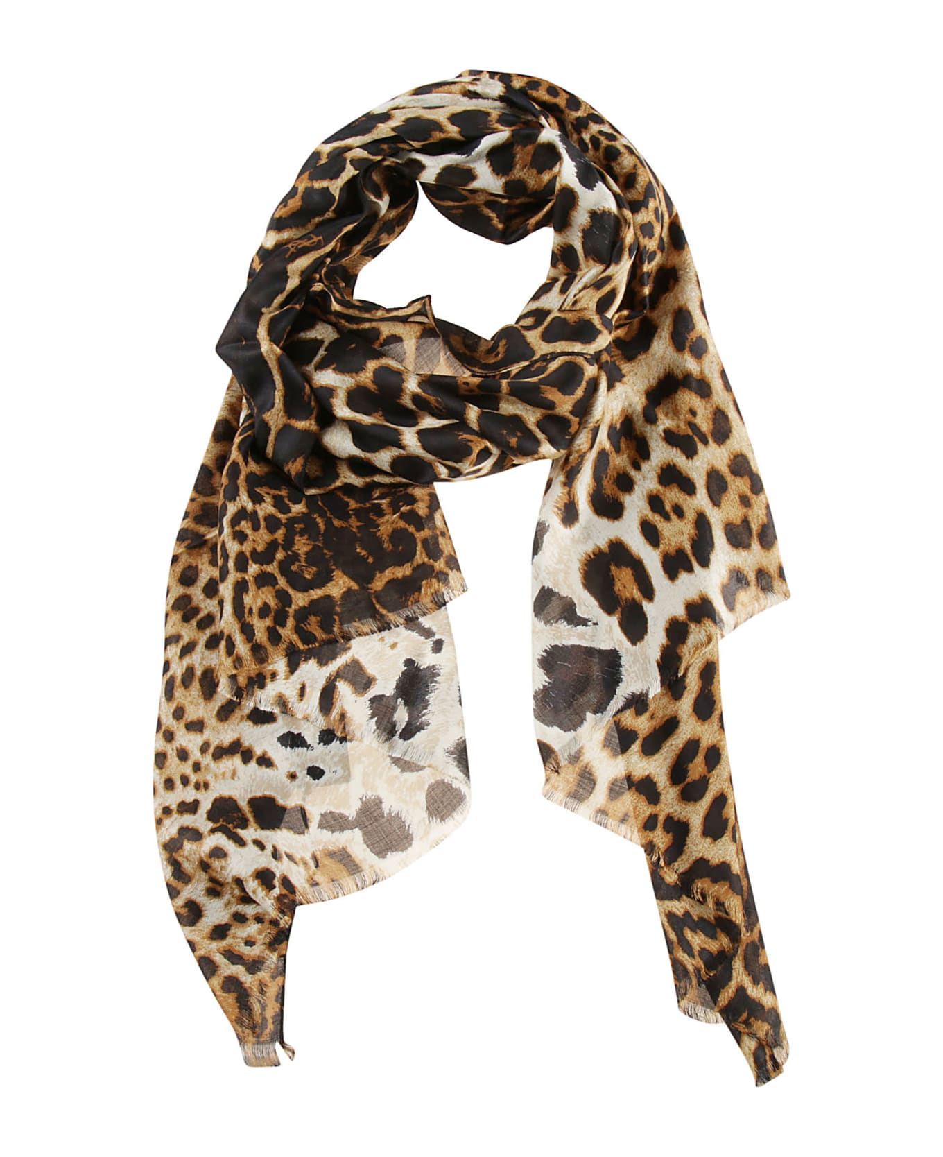 Saint Laurent Leopard Print Scarf - Beige Black