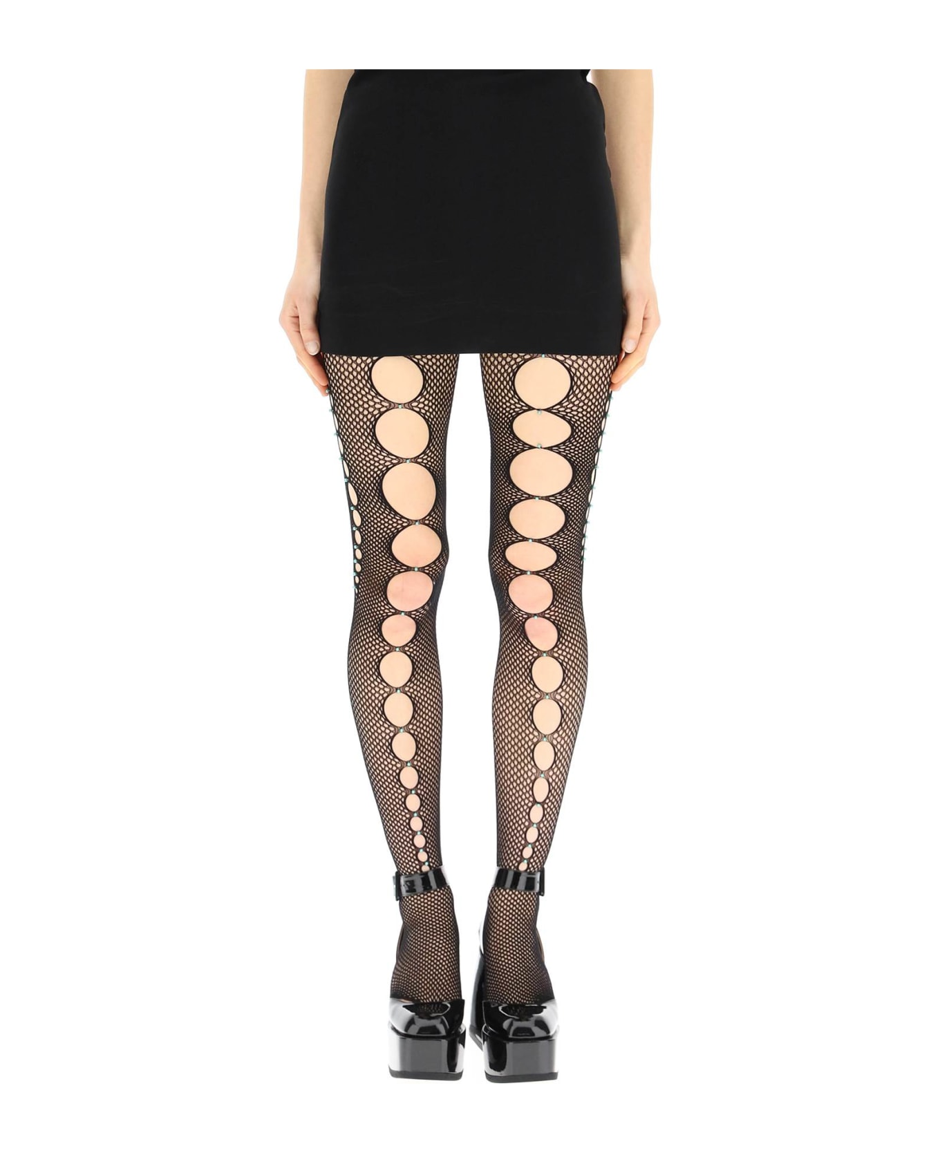 Rui fleece Stockings With Cut-out And Beads - ONYX (Black)