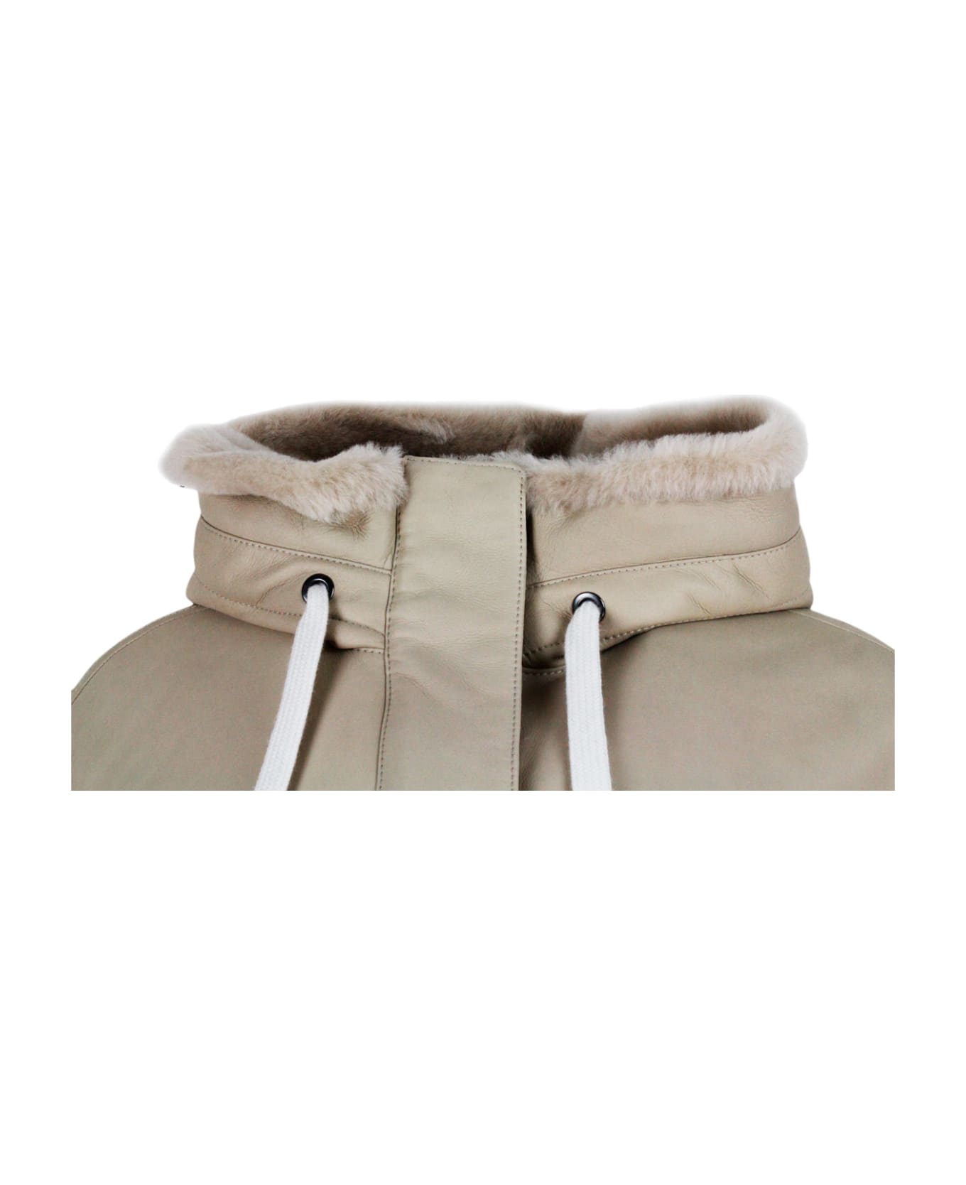 Brunello Cucinelli Soft Shearling Jacket With Hood - Beige