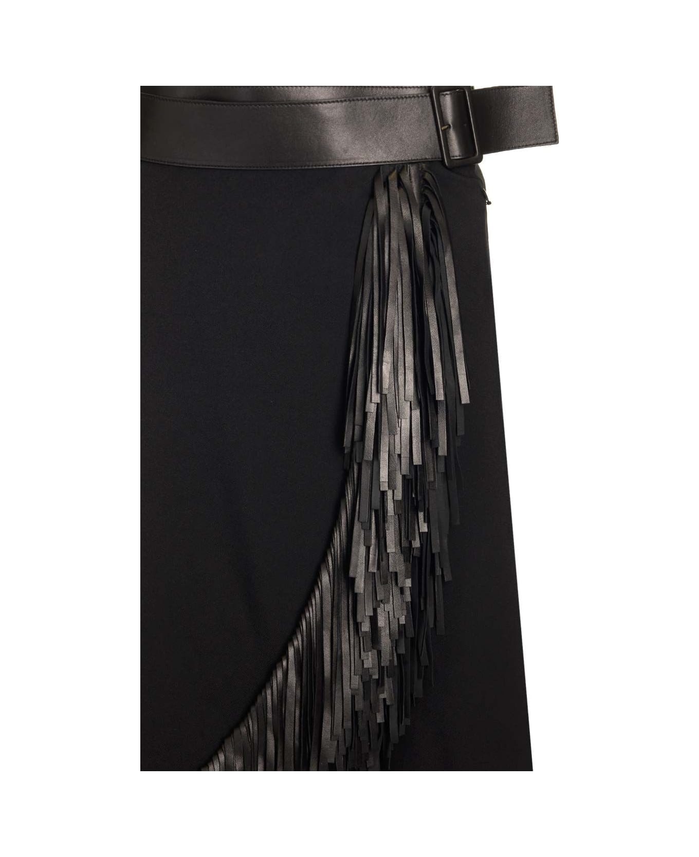 Alaia Wool Gabardine Fringed Skirt - Black