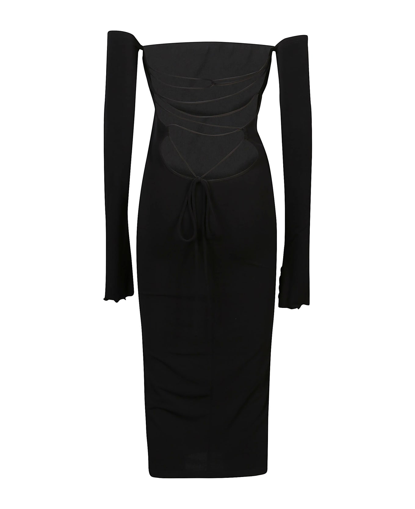The Andamane Maddy Midi Off-shoulder Lace Up Midi Dress - Black