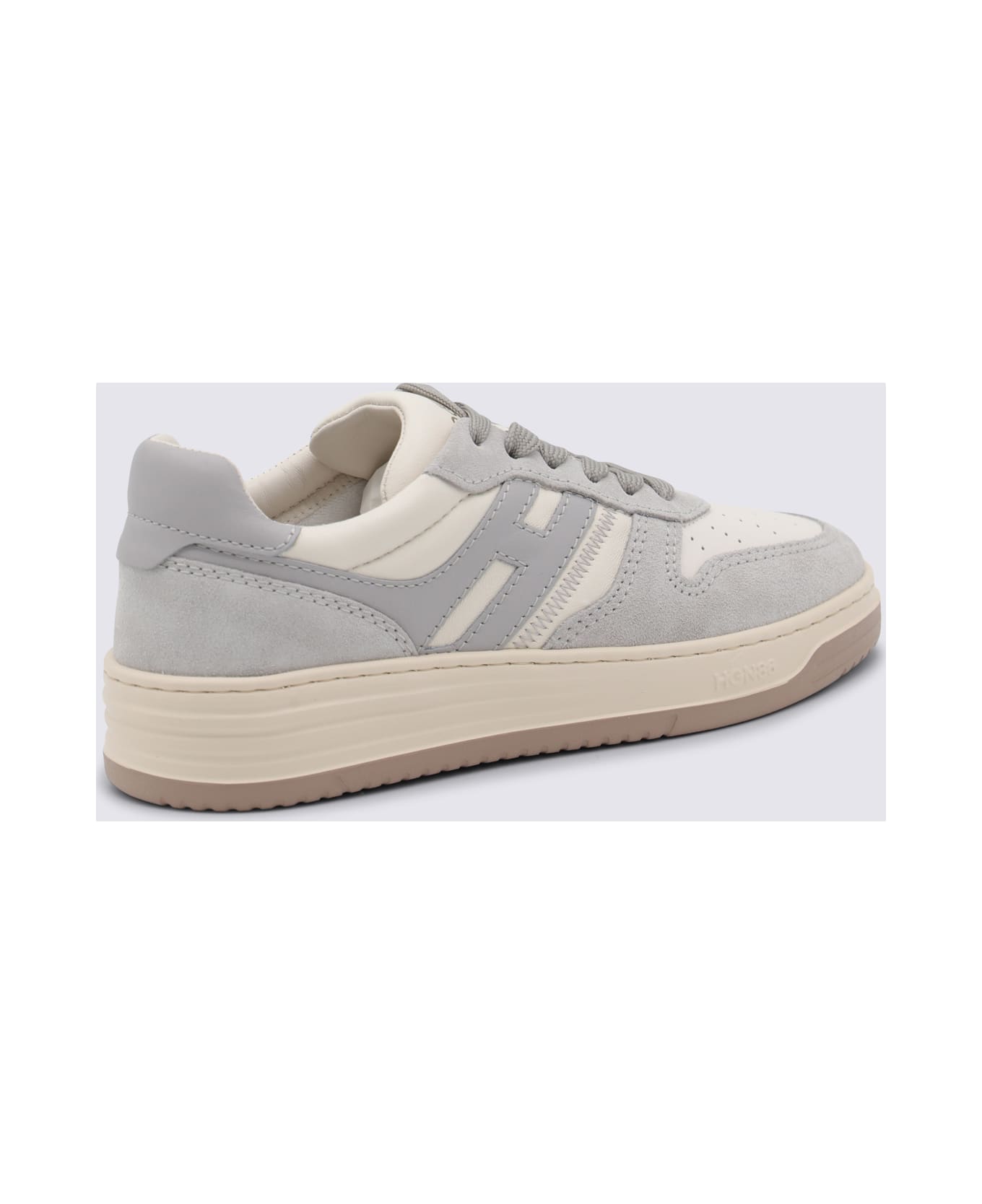 Hogan Ivory And Grey Lleather H630 Sneakers - Grey