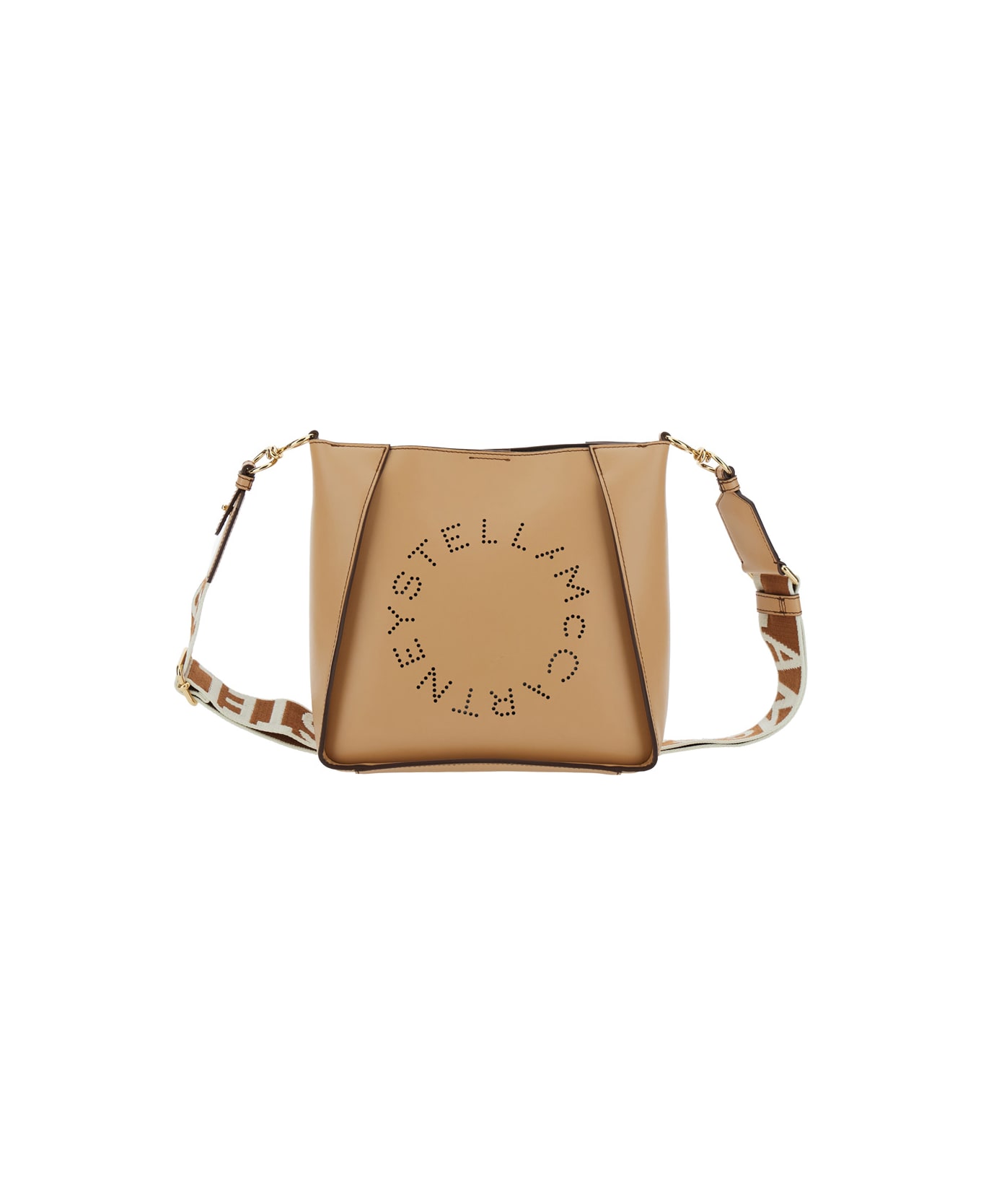 Stella McCartney Beige Crossbody Bag With Maxi Logo Lettering On The Front And Shoulder Strap With Logo Lettering In Ecoleather Woman - Fawn
