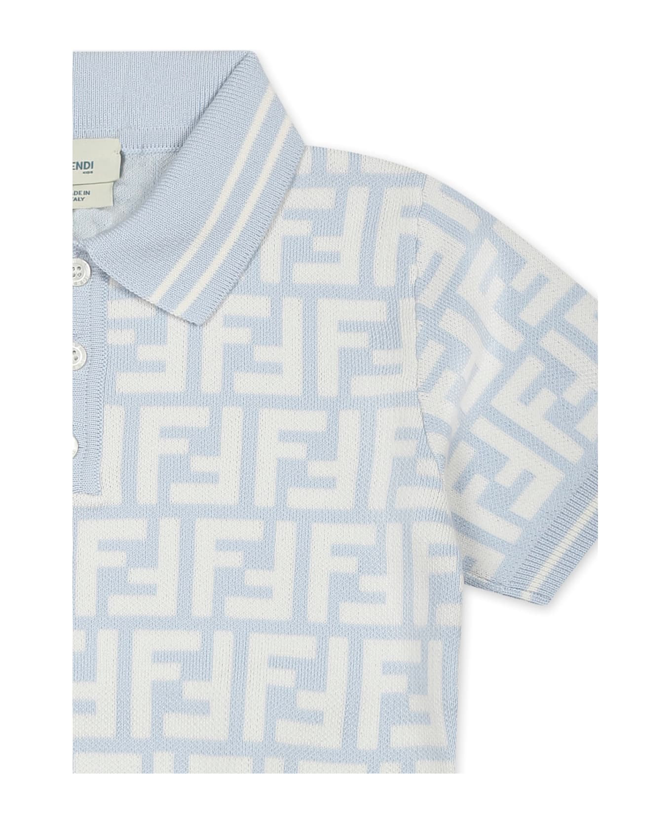 Fendi Light Blue Polo Shirt For Baby Boy With Ff - Light Blue