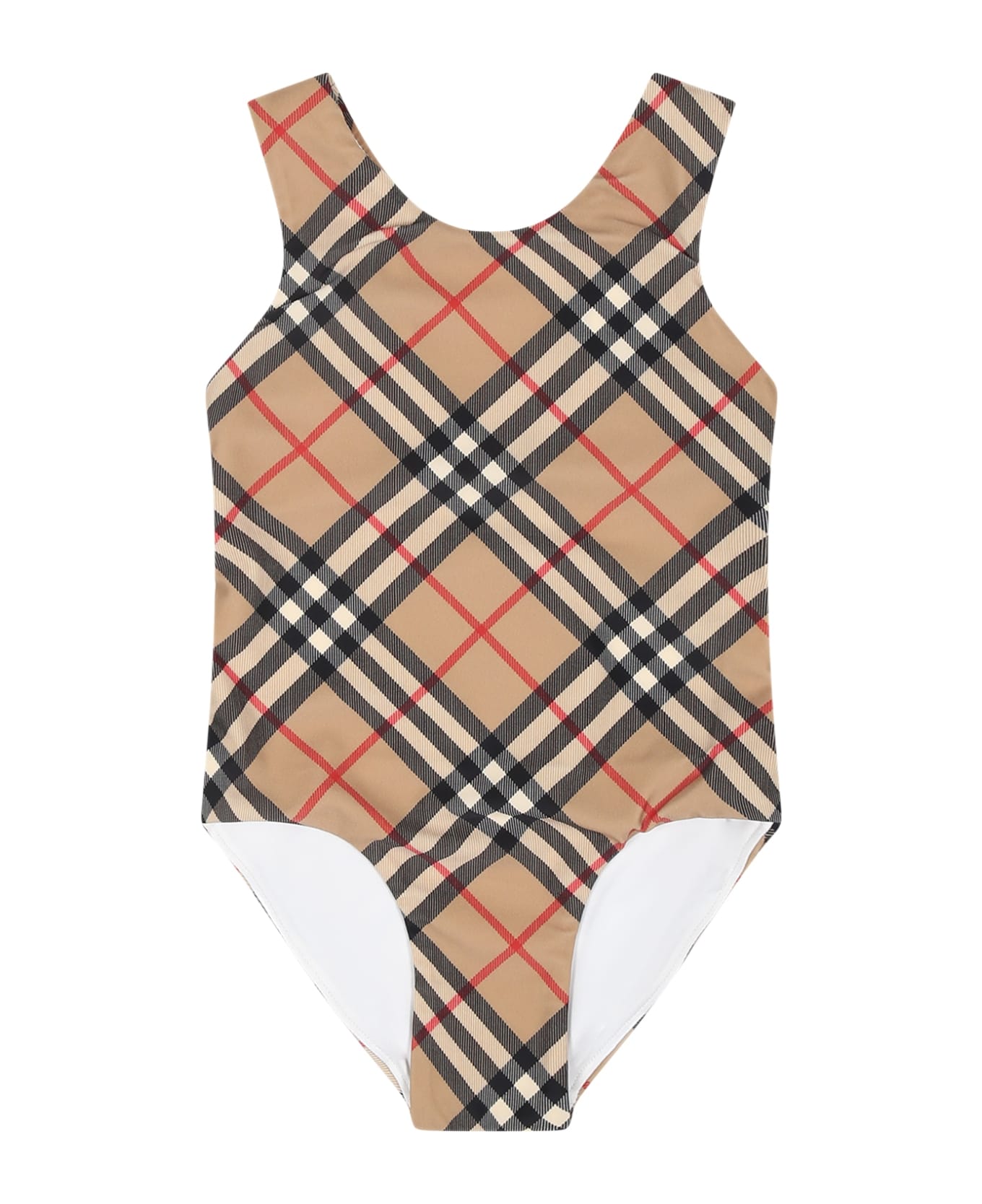 Burberry Beige Swimsuit For Baby Girl With Iconic Check 水着