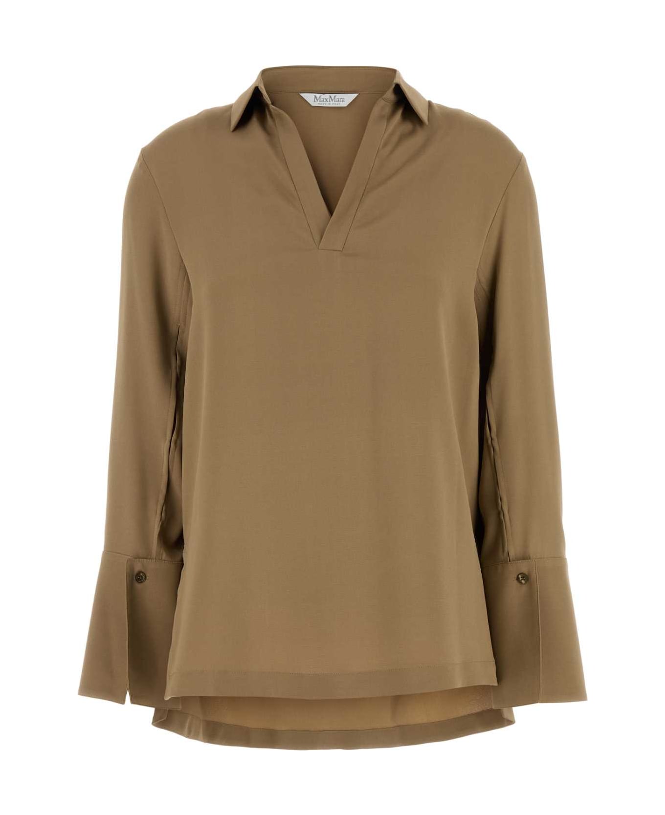Max Mara Camel Stretch Crepe Dover Blouse - NOCCIOLA