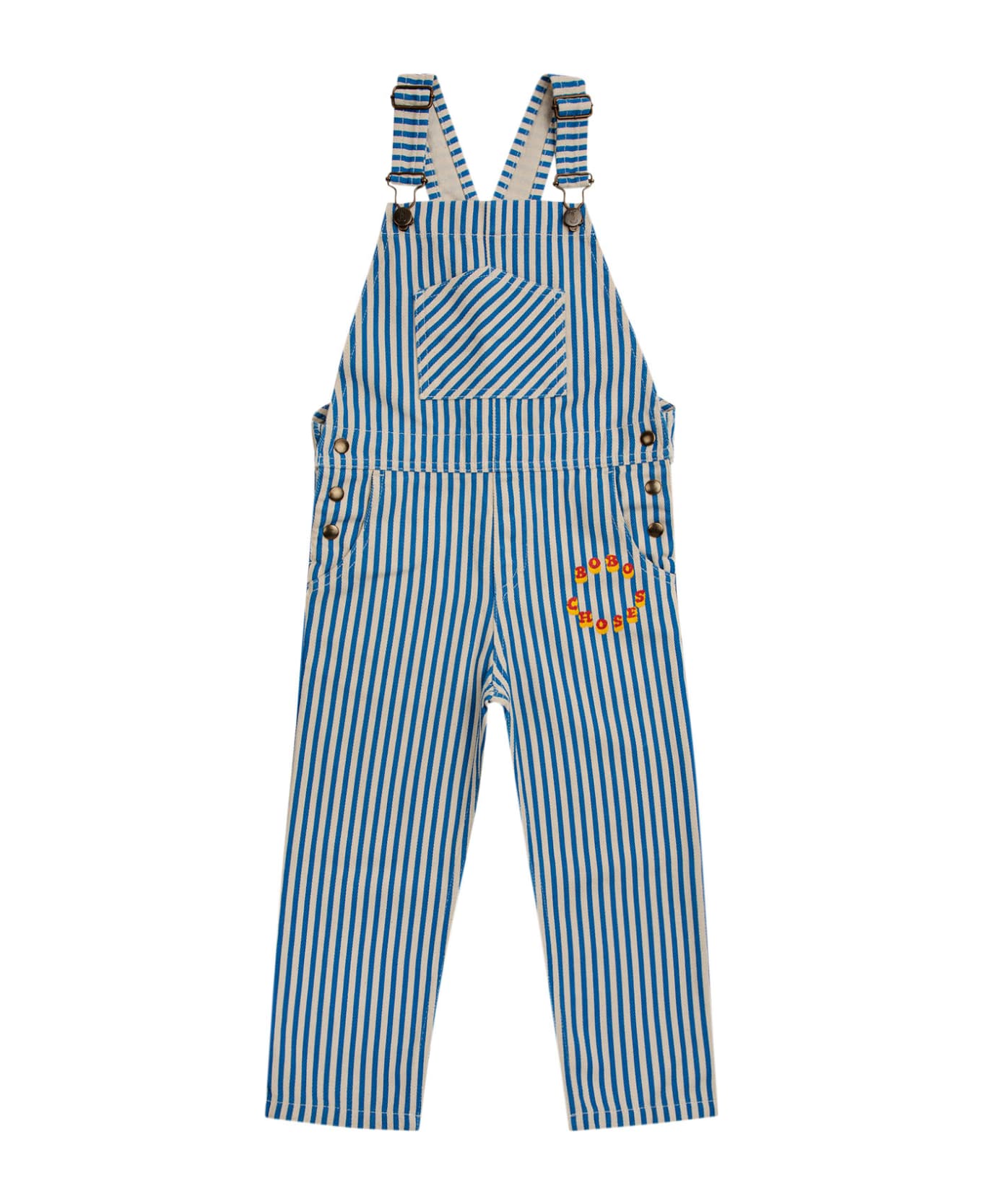 Bobo Choses Blue Dungarees For Boy With Stripes And Logo - Blue