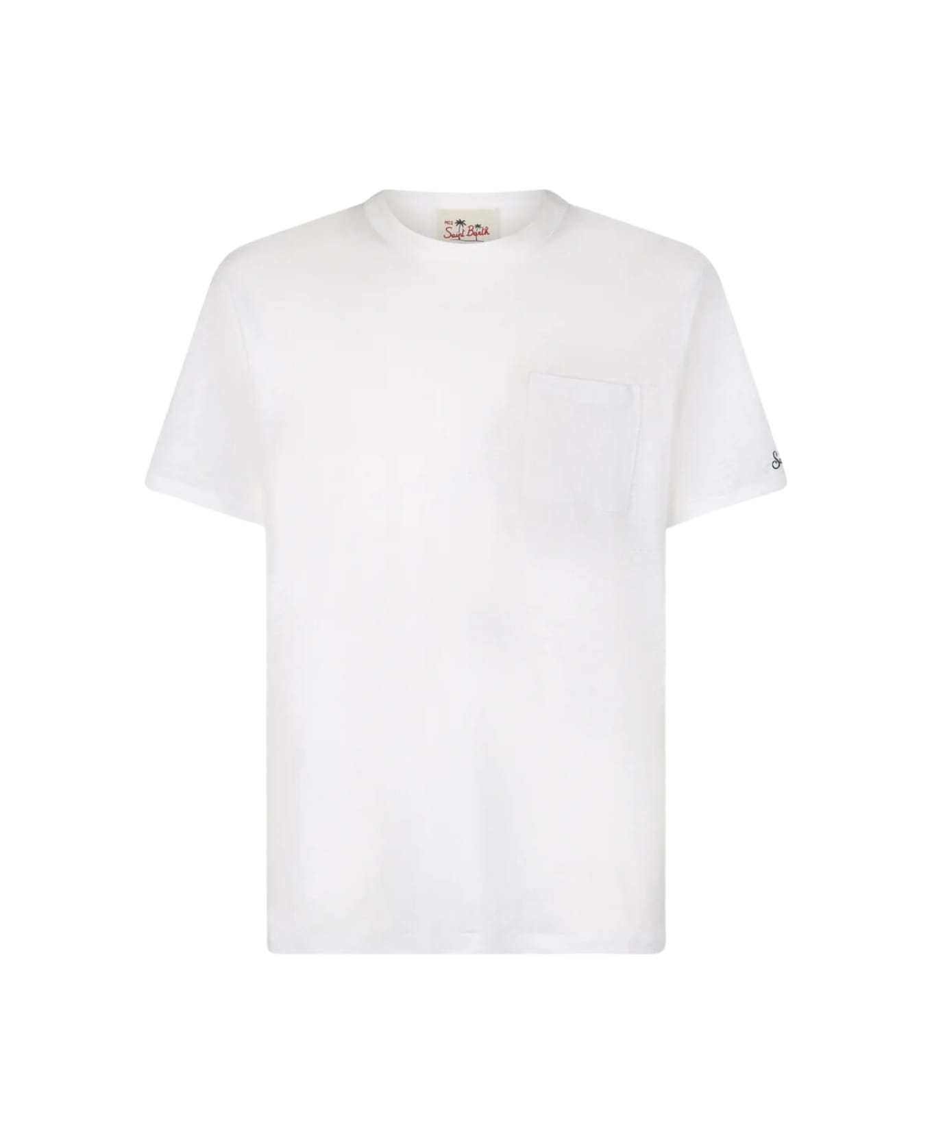 MC2 Saint Barth Linen T-shirt With Front Pocket - N Off White