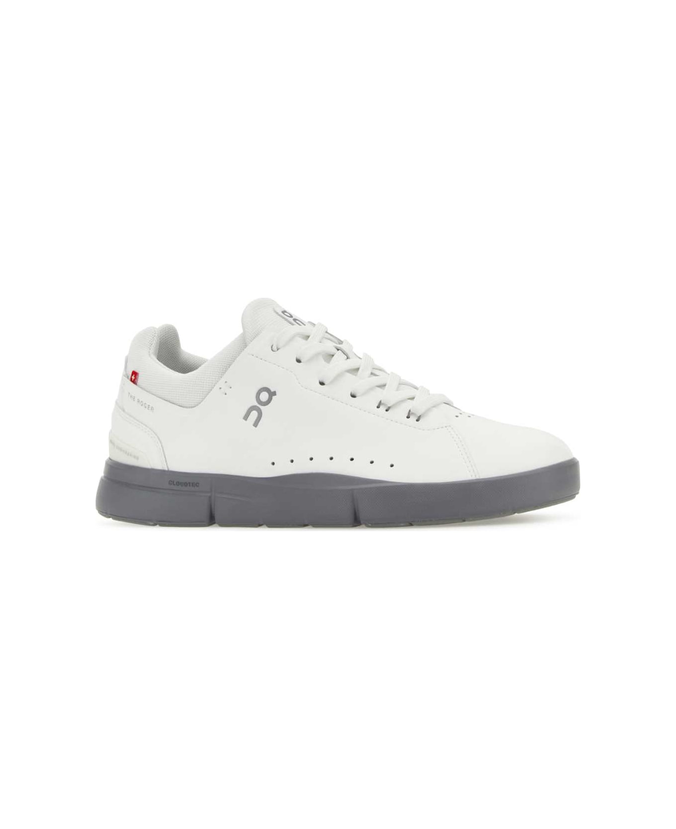 ON White Synthetic Leather And Mesh The Roger Advantage Sneakers - WHITEALLOY