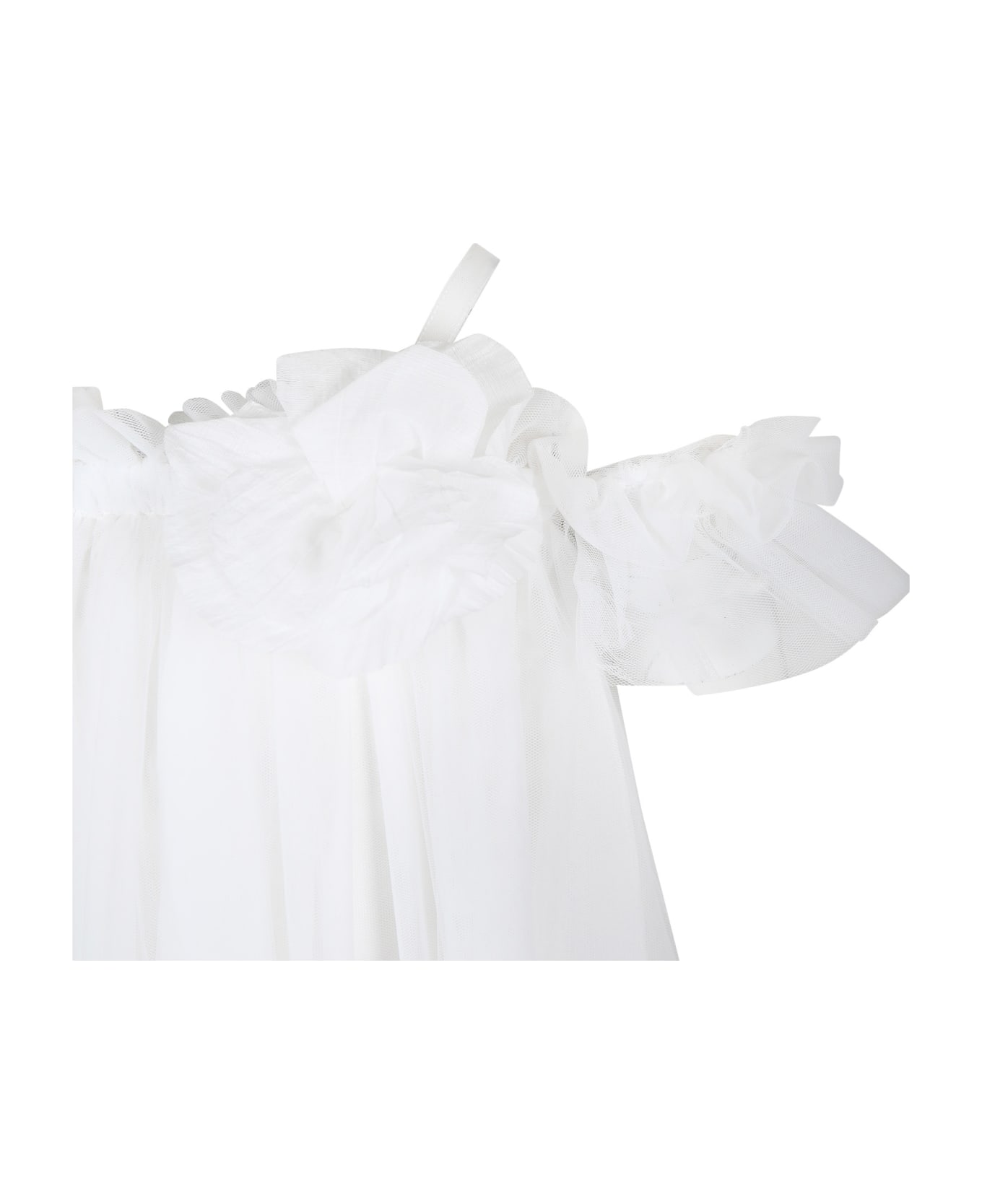 Ermanno Scervino Junior White Dress For Girl With Flower - White ワンピース＆ドレス