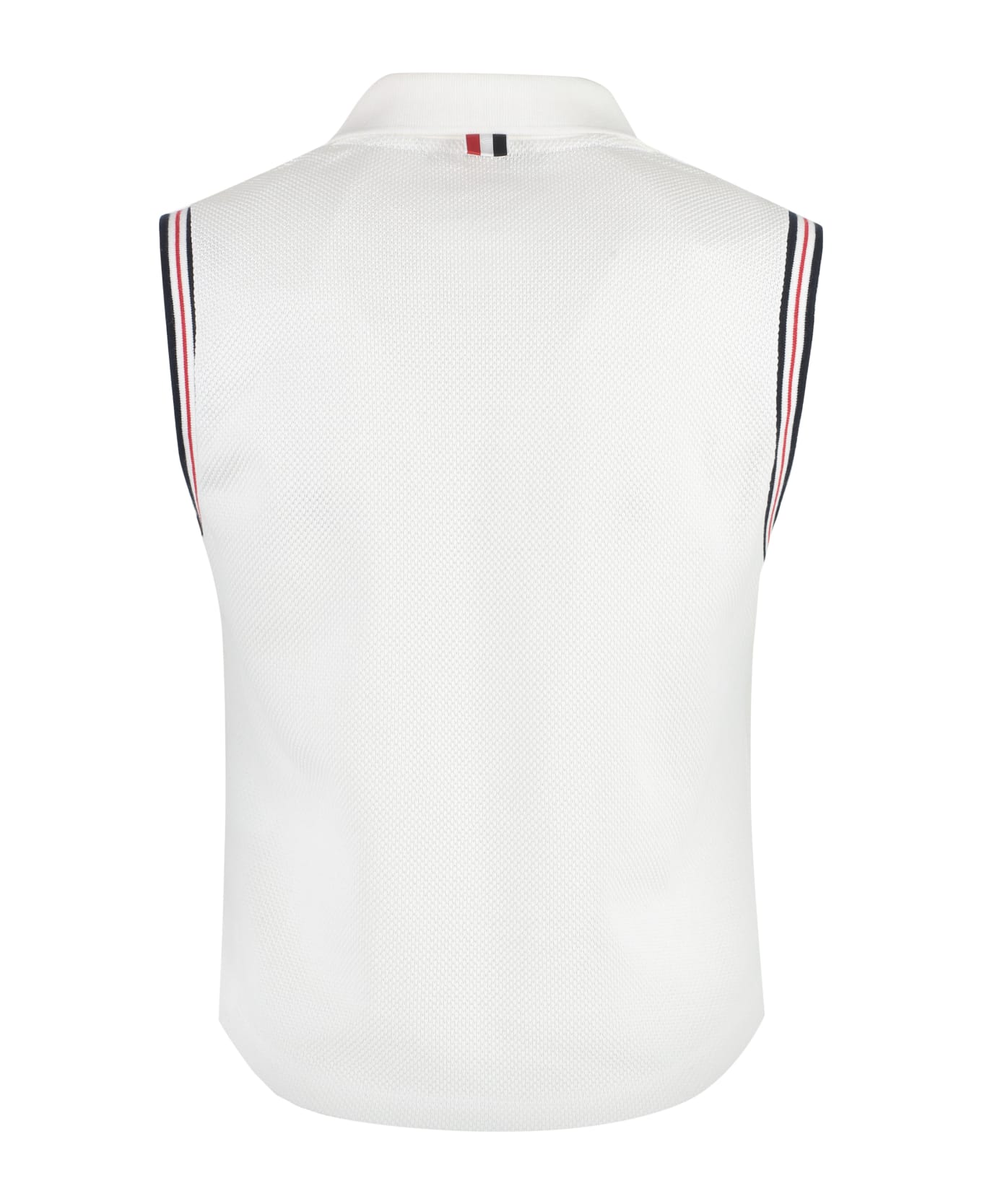 Thom Browne Sleeveless Polo Shirt In Cotton - White