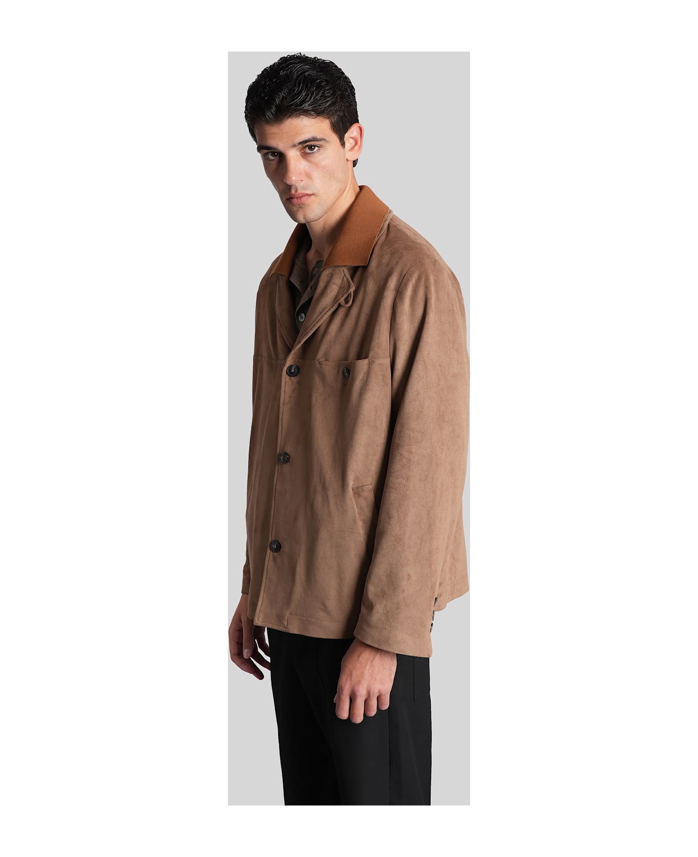 Emporio Armani Leather Jacket In Camel Polyester - Camel