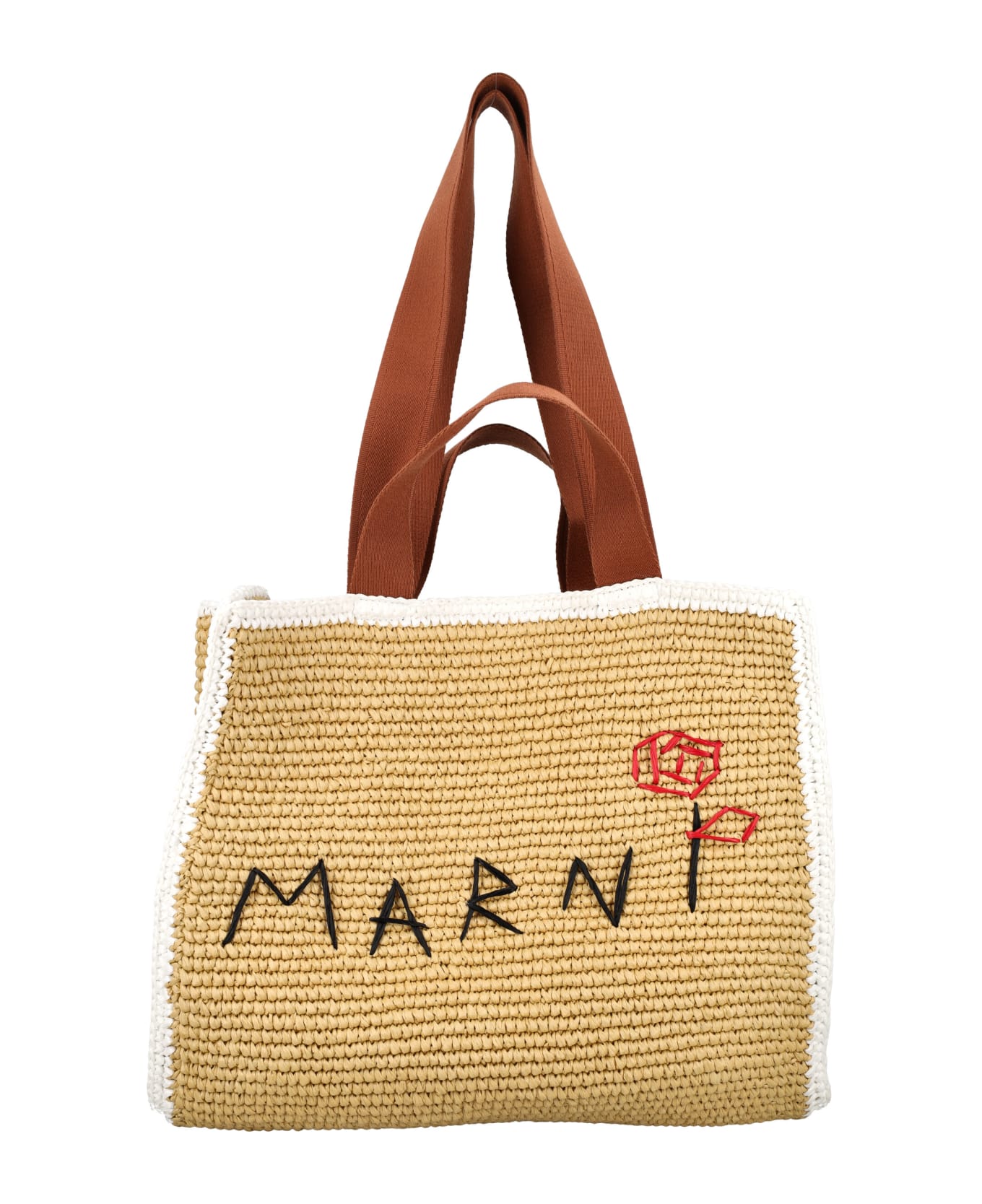 Marni Sillo Medium Shopper - Natural/white/rust