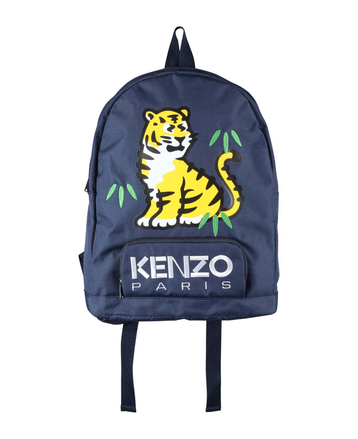 Kenzo Kids Blue Backpack For Boy With Tiger Print And Logo - Blue