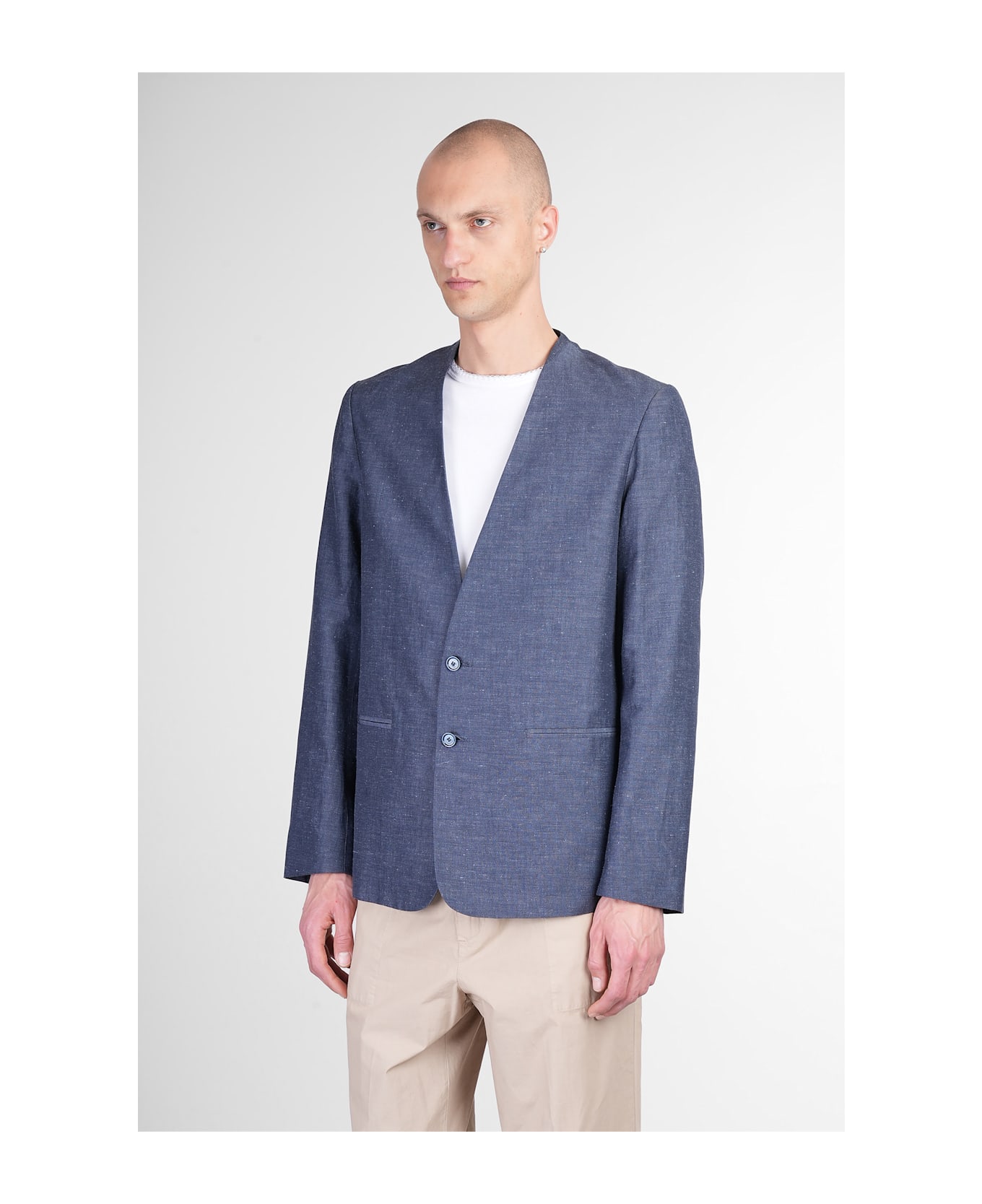 Mauro Grifoni Blazer In Blue Linen - blue