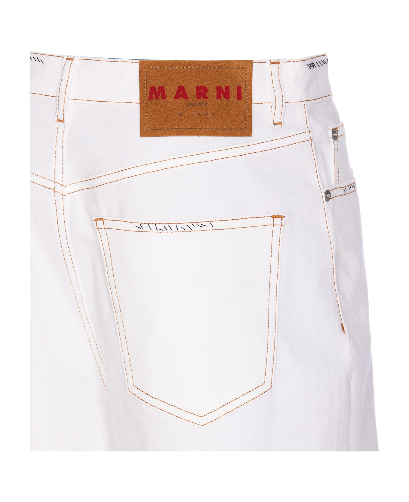 Marni Denim Pants With Flower Patch - White