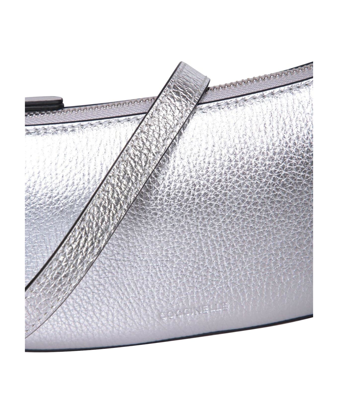 Coccinelle Logo Stamp Zipped Shoulder Bag - Silver