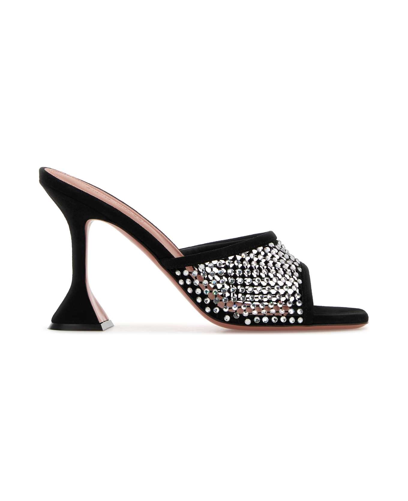 Amina Muaddi Black Mesh Lupita Crystal Mules | italist