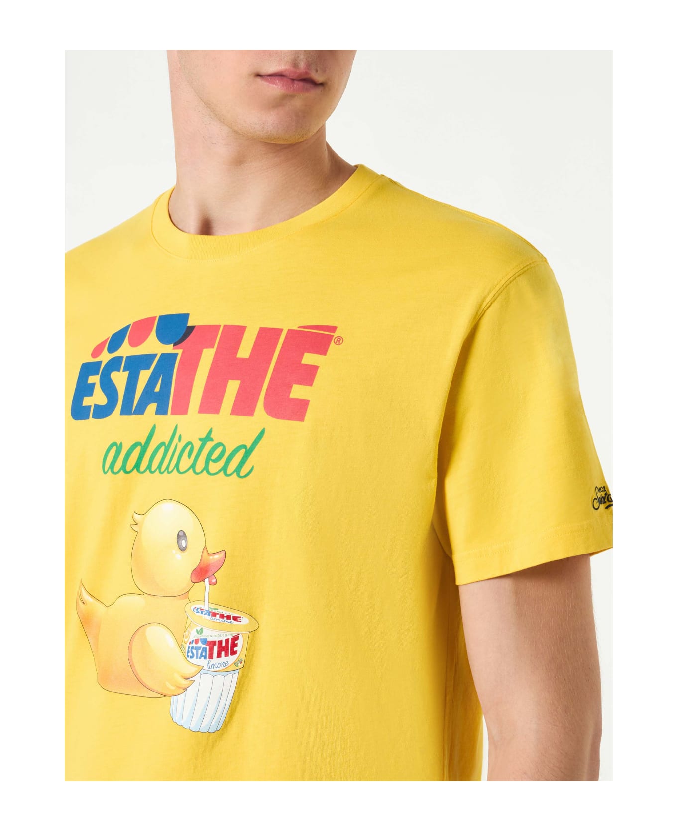 MC2 Saint Barth Man Cotton T-shirt With Estathé Ducky Print | Estathe
 Special Edition - YELLOW