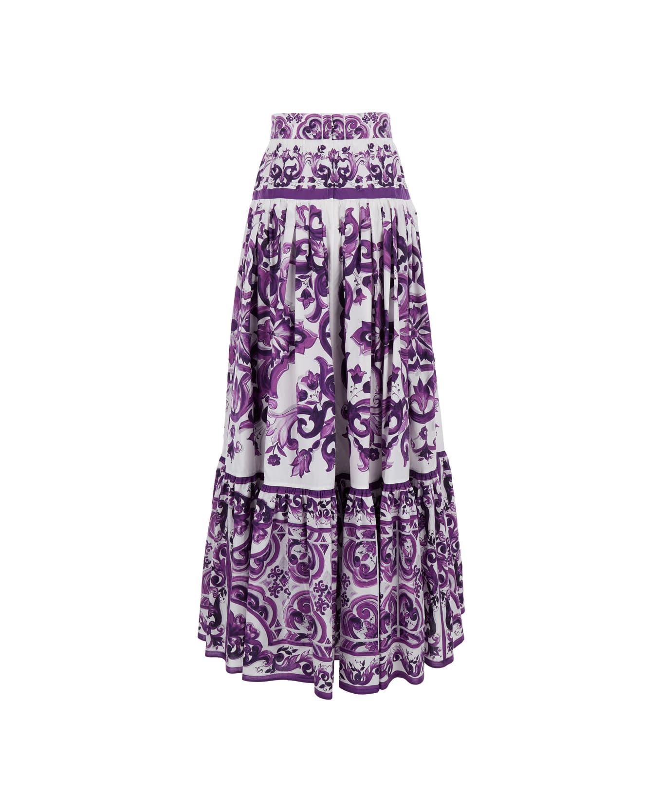 Dolce 
Gabbana Violet Long Skirt With Ruffle Hem And All-over Floral Motif In Cotton Woman - Violet