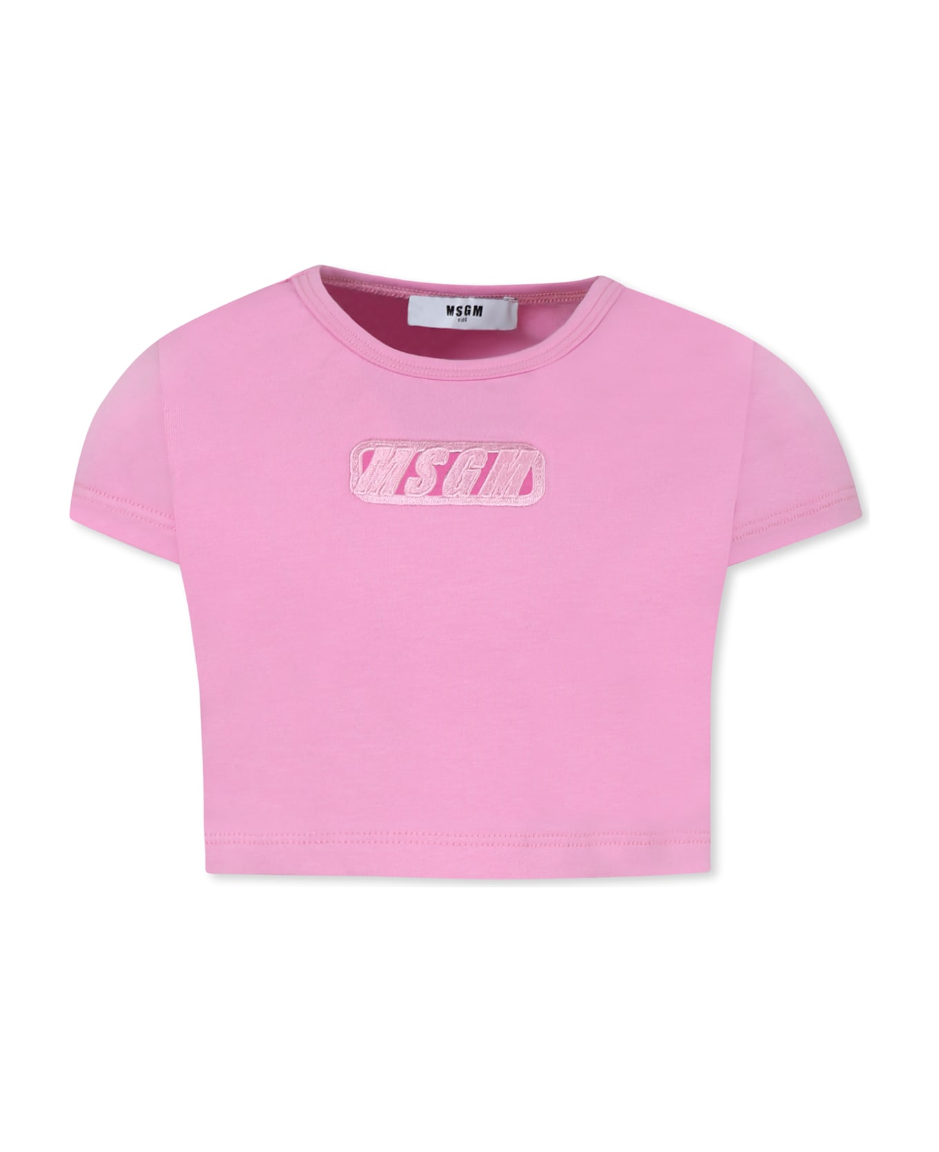 MSGM Pink Crop T-shirt For Girl With Logo - Pink