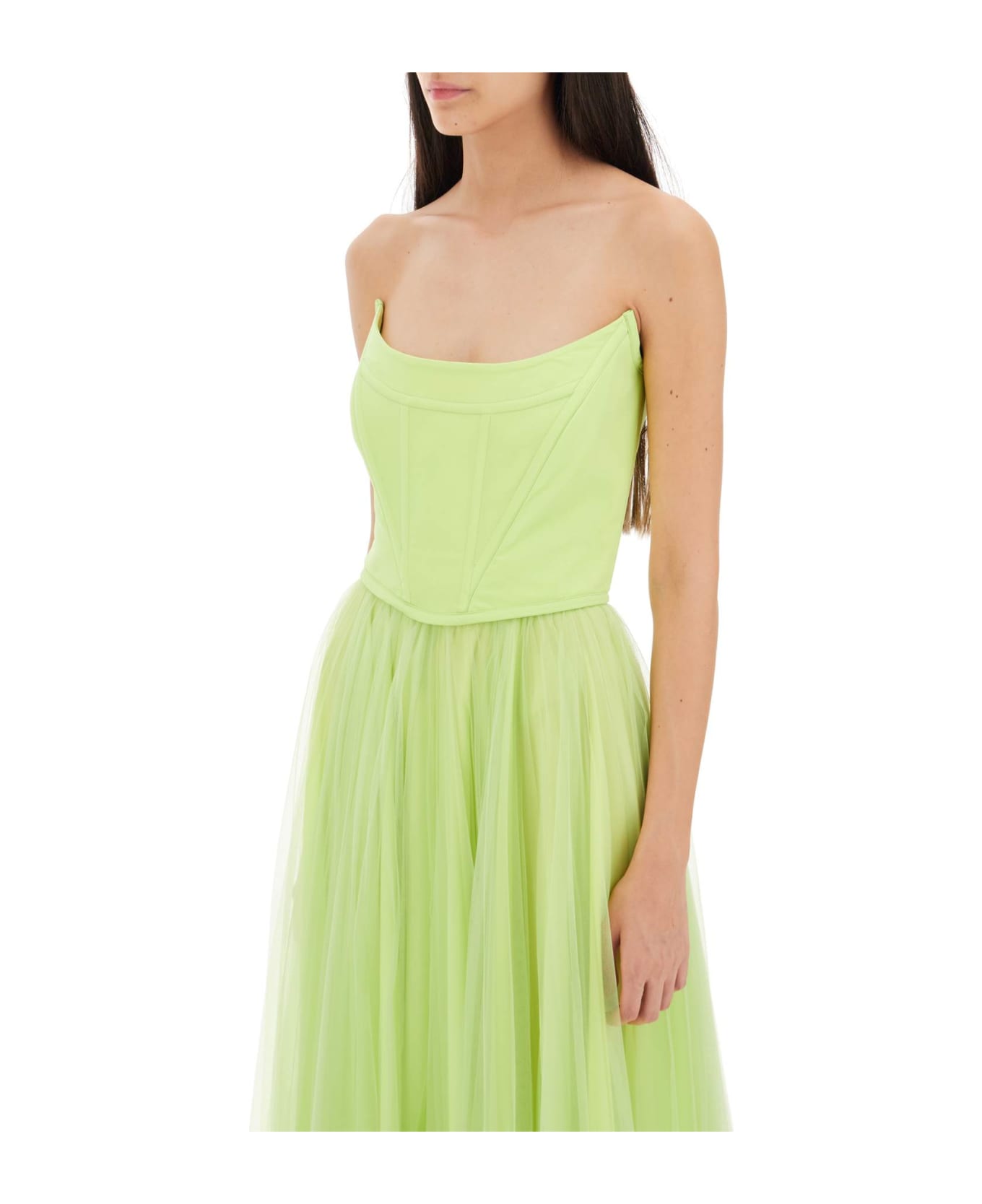 19:13 Dresscode Long Bustier Dress With Shaped Neckline - PISTACCHIO