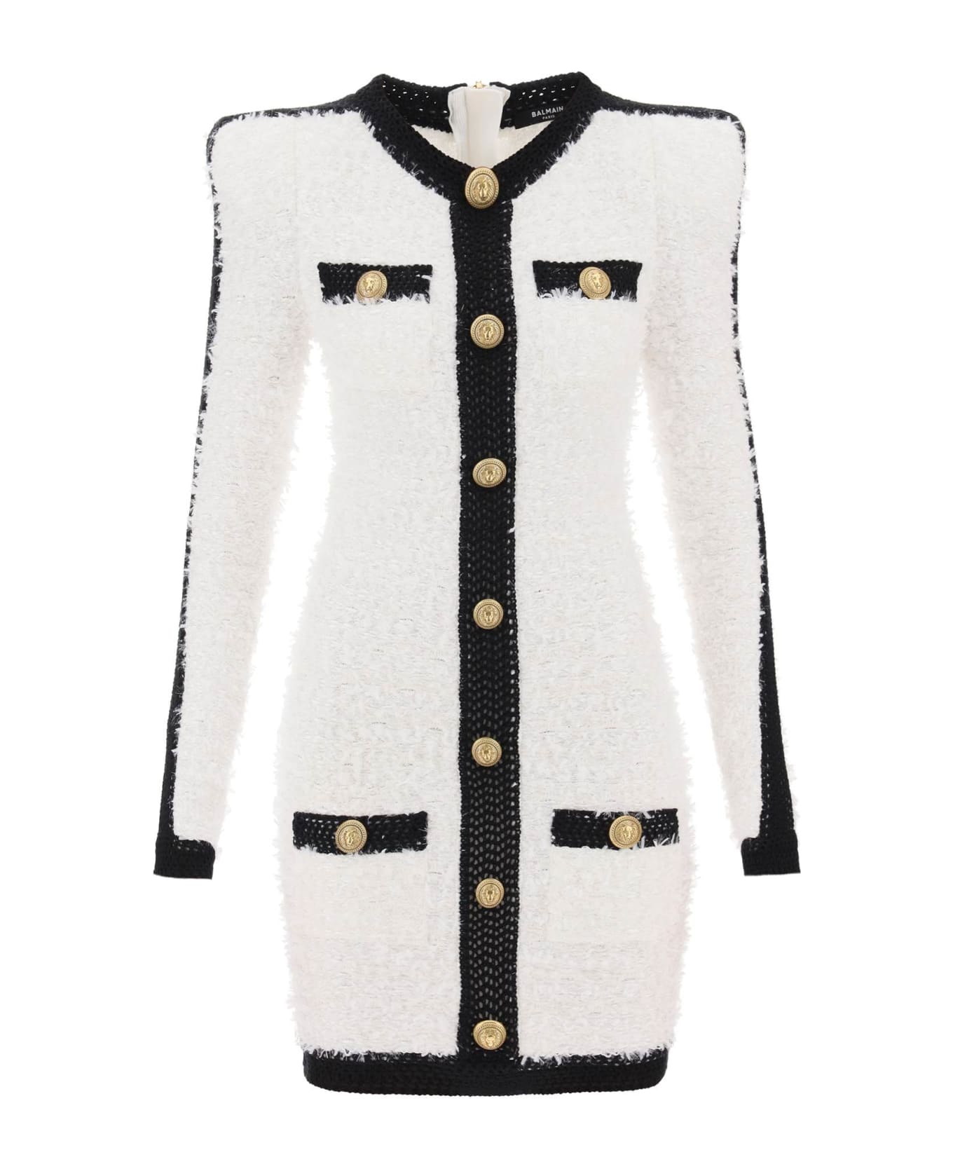 Balmain Bouclè-tweed Dress With Pointy Shoulders - White