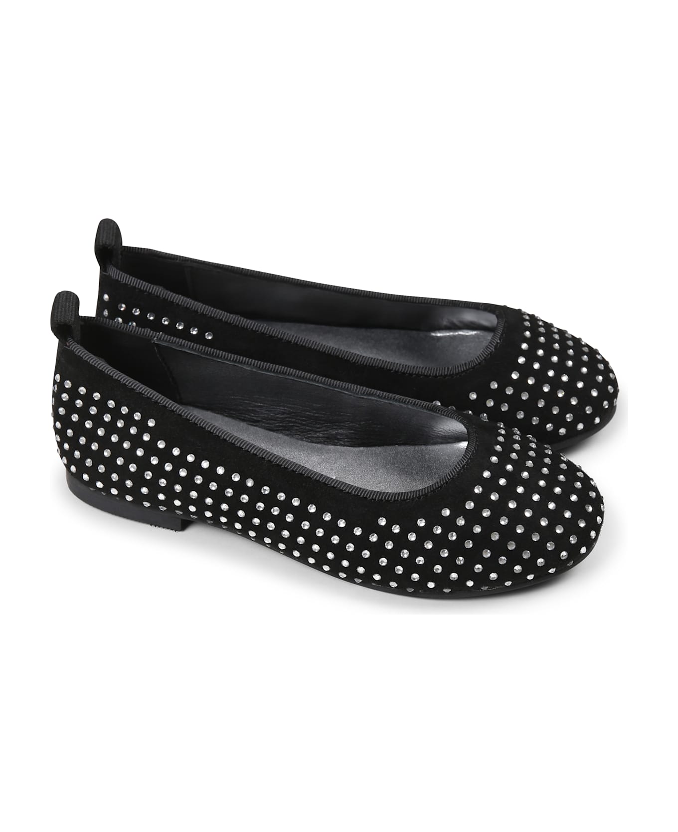 Little Marc Jacobs Black Ballet Flats For Girl With Rhinestones - Black