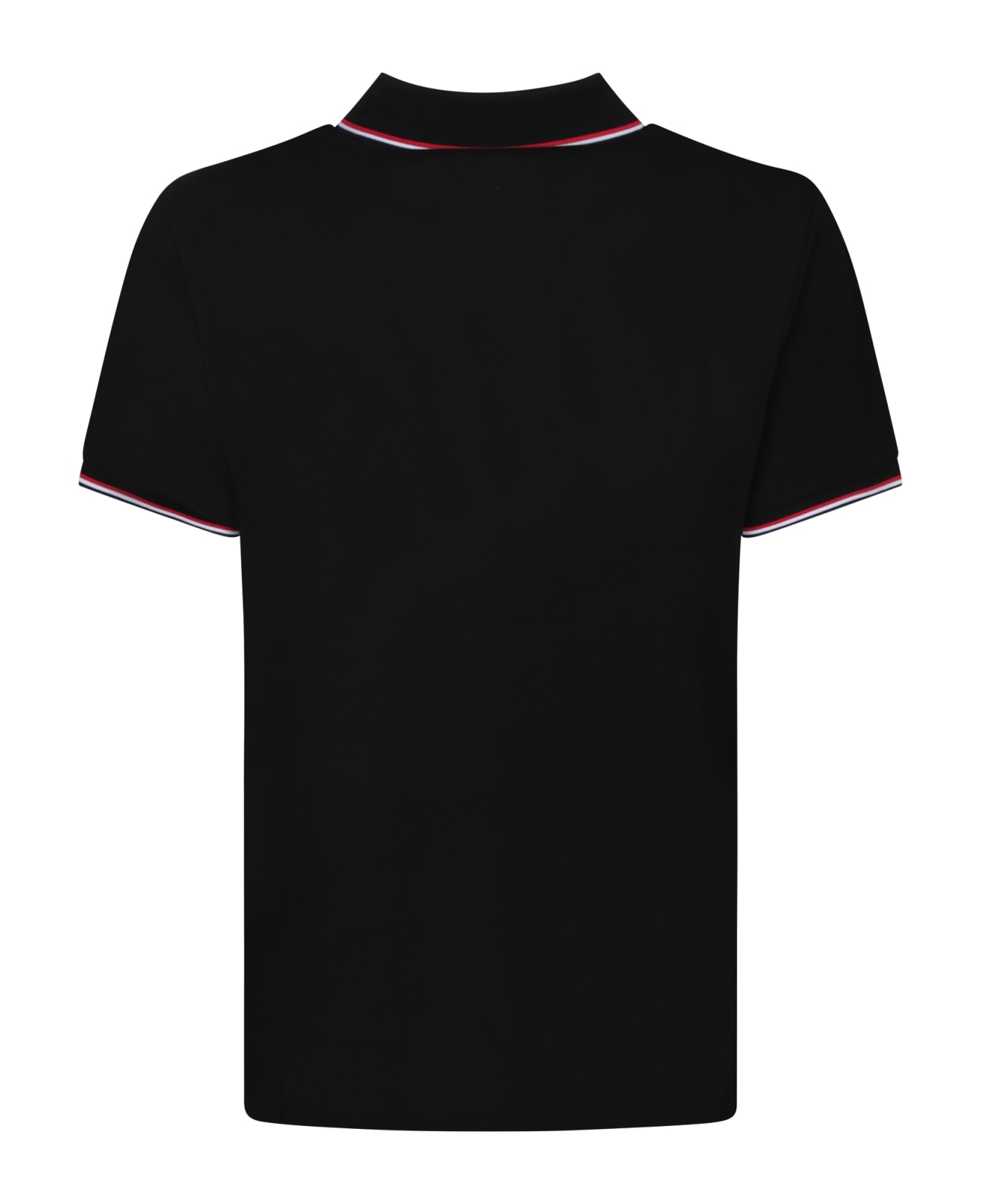 Moncler Black Short-sleeved Polo With Embroidered Logo - Black