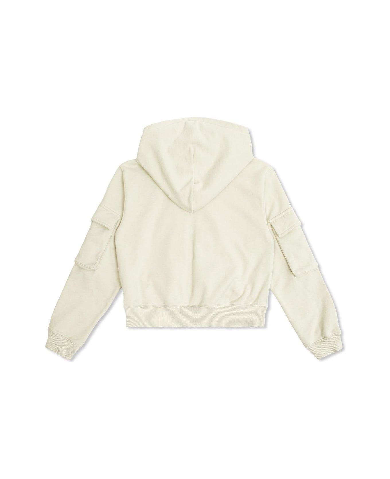 Off-White Embellished Cropped Cargo Hoodie - GREY