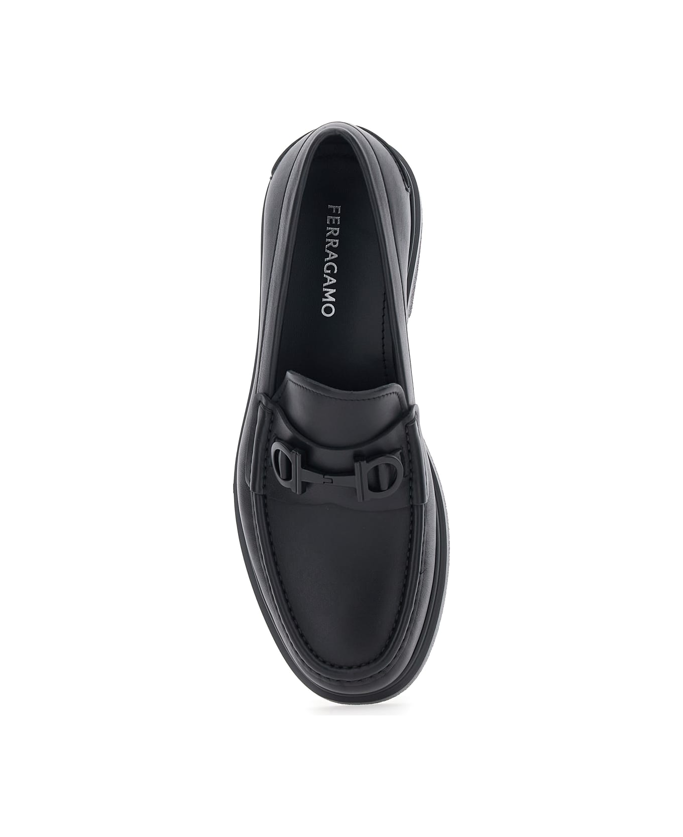 Ferragamo 'tobia' Black Loafers With Metal Gancini Detail On The Front And Raised Sole In Leather Man - Black