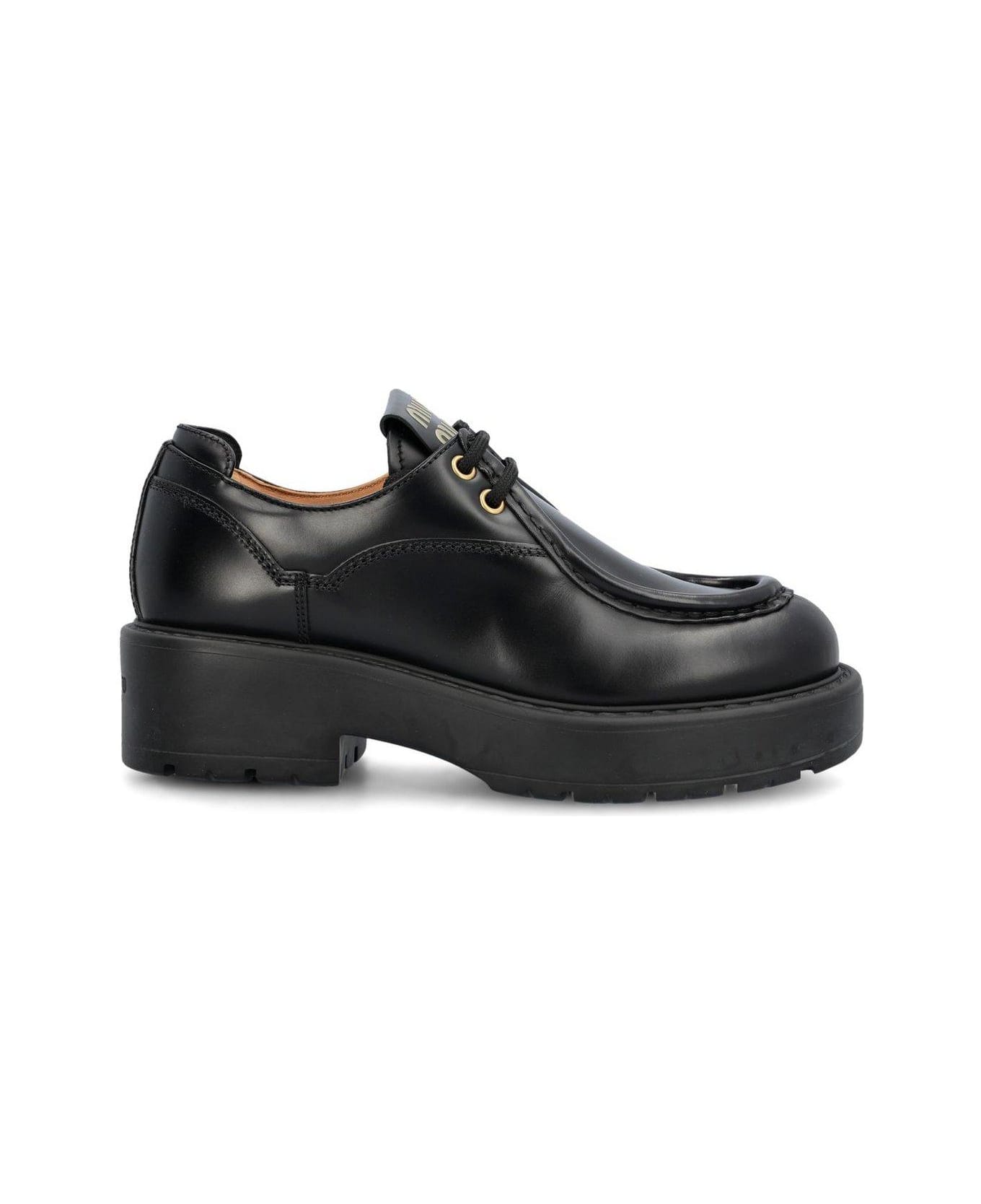 Miu Miu Lace-up Flat Shoes - Black フラットシューズ