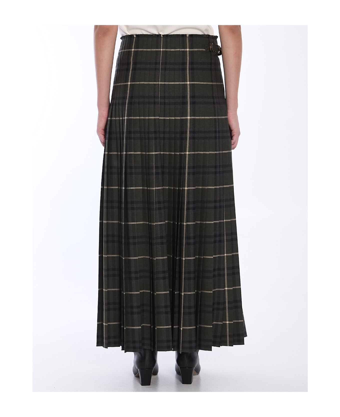 Burberry Check Kilt Skirt - GREEN/NEUTRALS