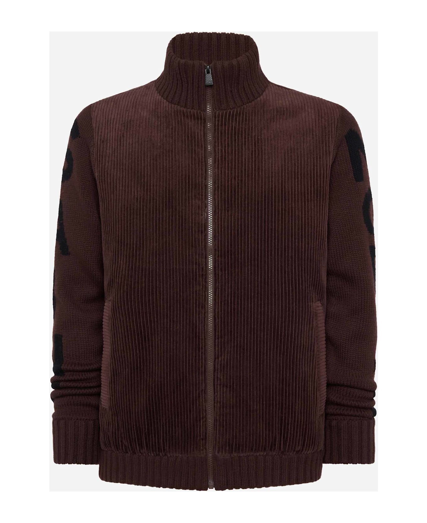 MC2 Saint Barth Brown Padded Jacket Whistler With Knitted Sleeves