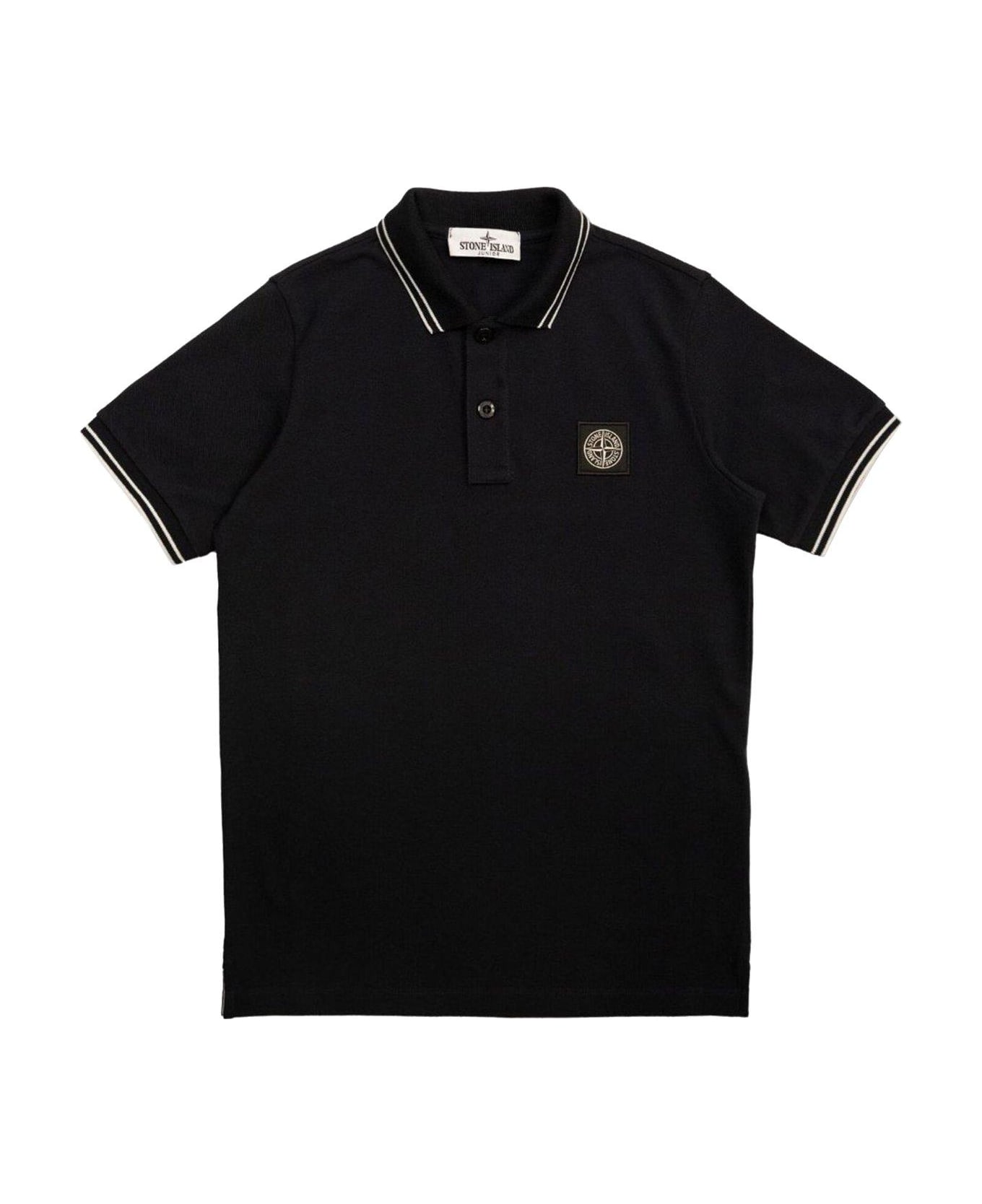 Stone Island Junior Compass-patch Short Sleeved Polo Shirt - Blue